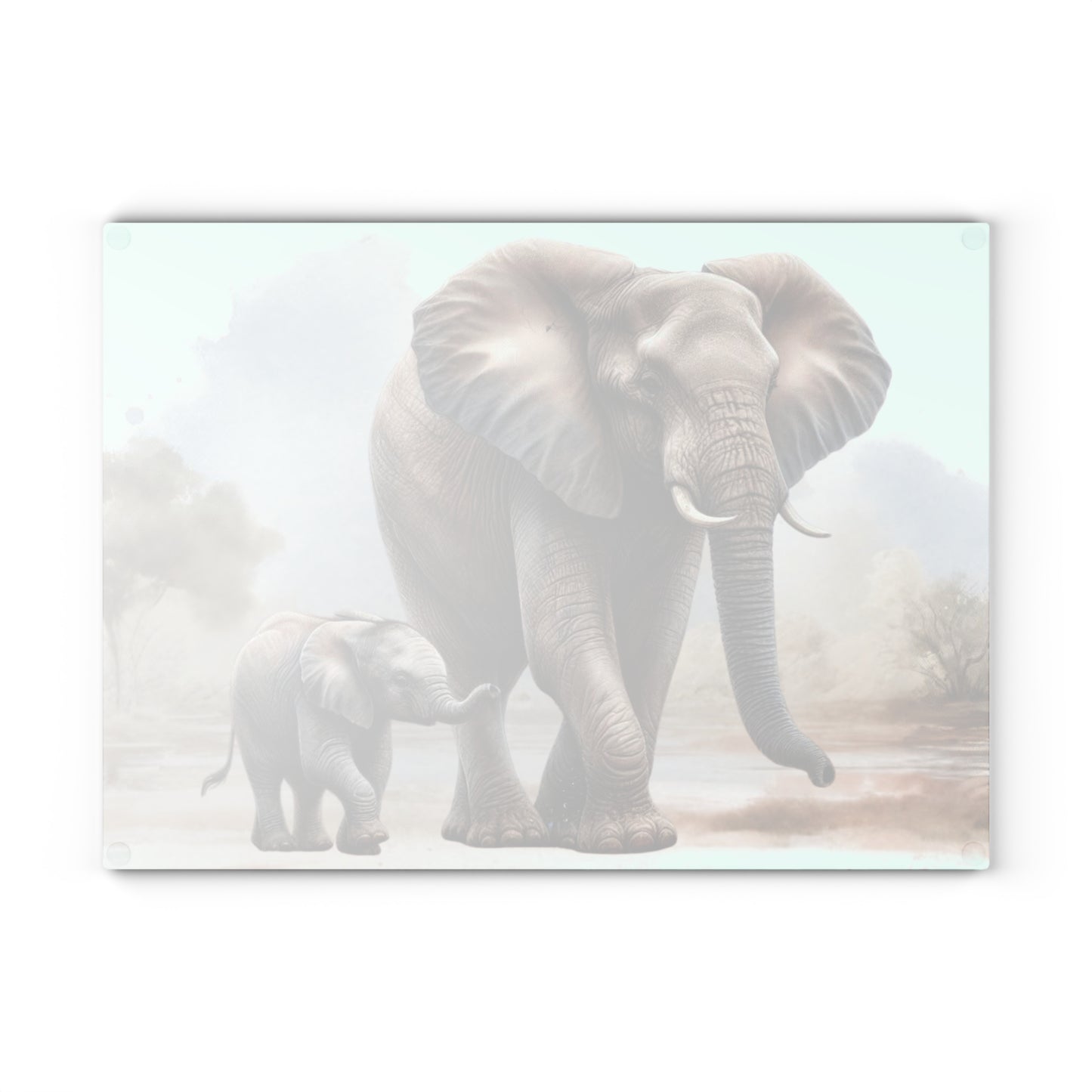 Mama Elephant and baby tempered glass cutting board