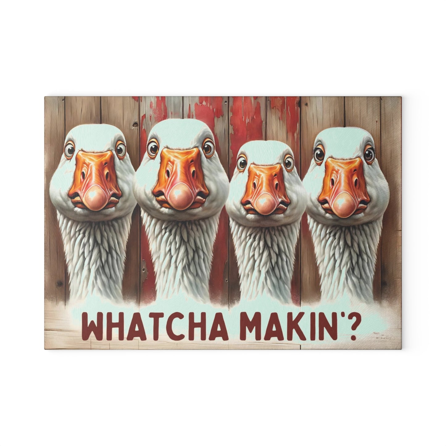 🪿🤎 “Whatcha Makin’?” Glass Cutting Board – Cozy Charm for Your Kitchen