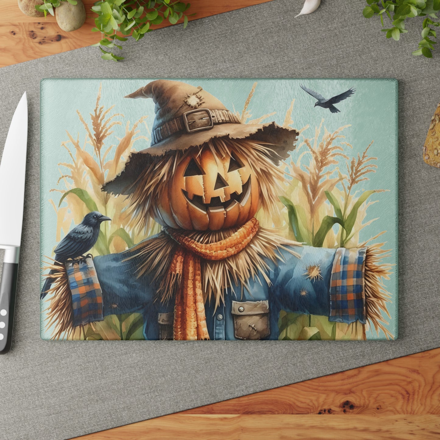 🎃 Pumpkin Scarecrow Cutting Board – Rustic Harvest Charm for Your Kitchen 🌾