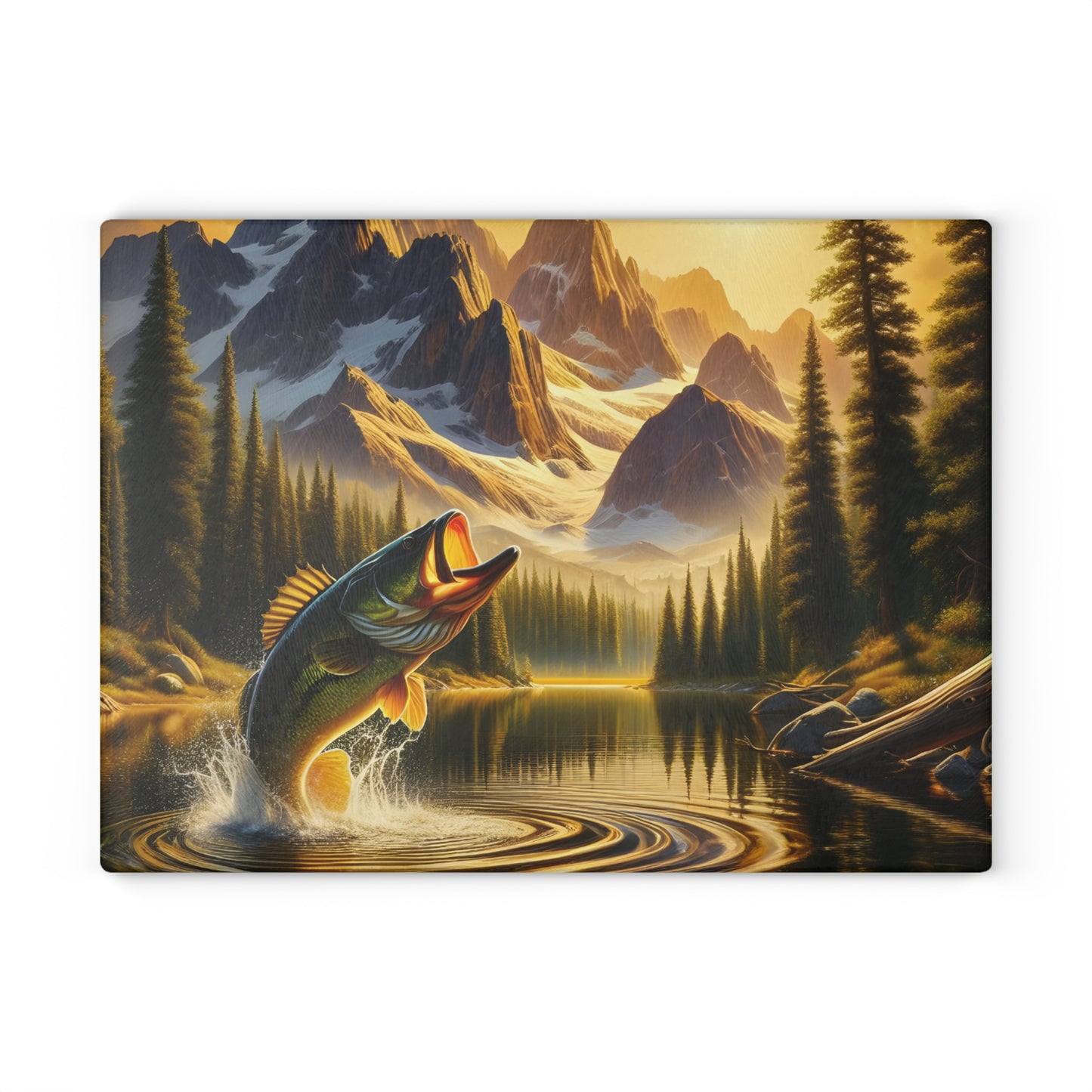 🎣 Mountain Lake Fishing Scene Cutting Board – Perfect for Anglers & Outdoor Enthusiasts 🌲