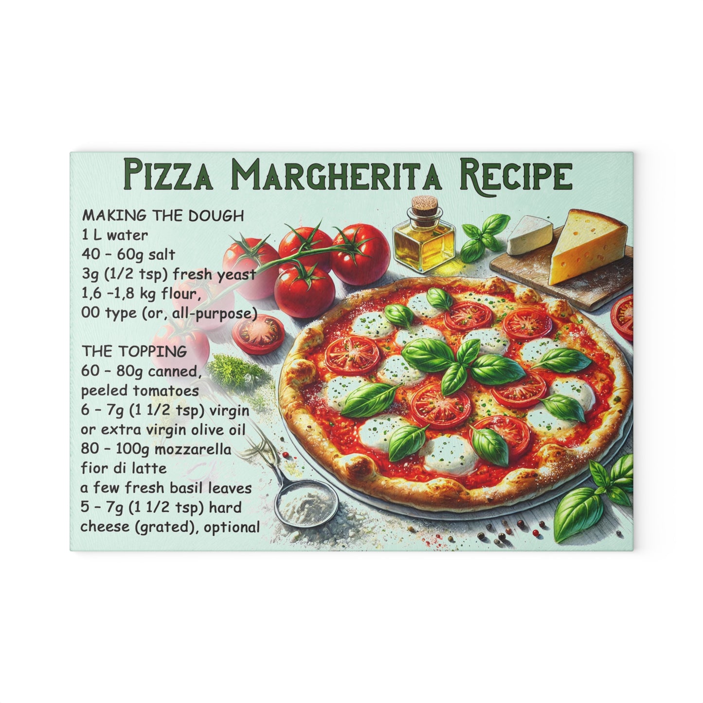 🍕 Pizza Margherita Recipe – Authentic Italian Style Cutting Board