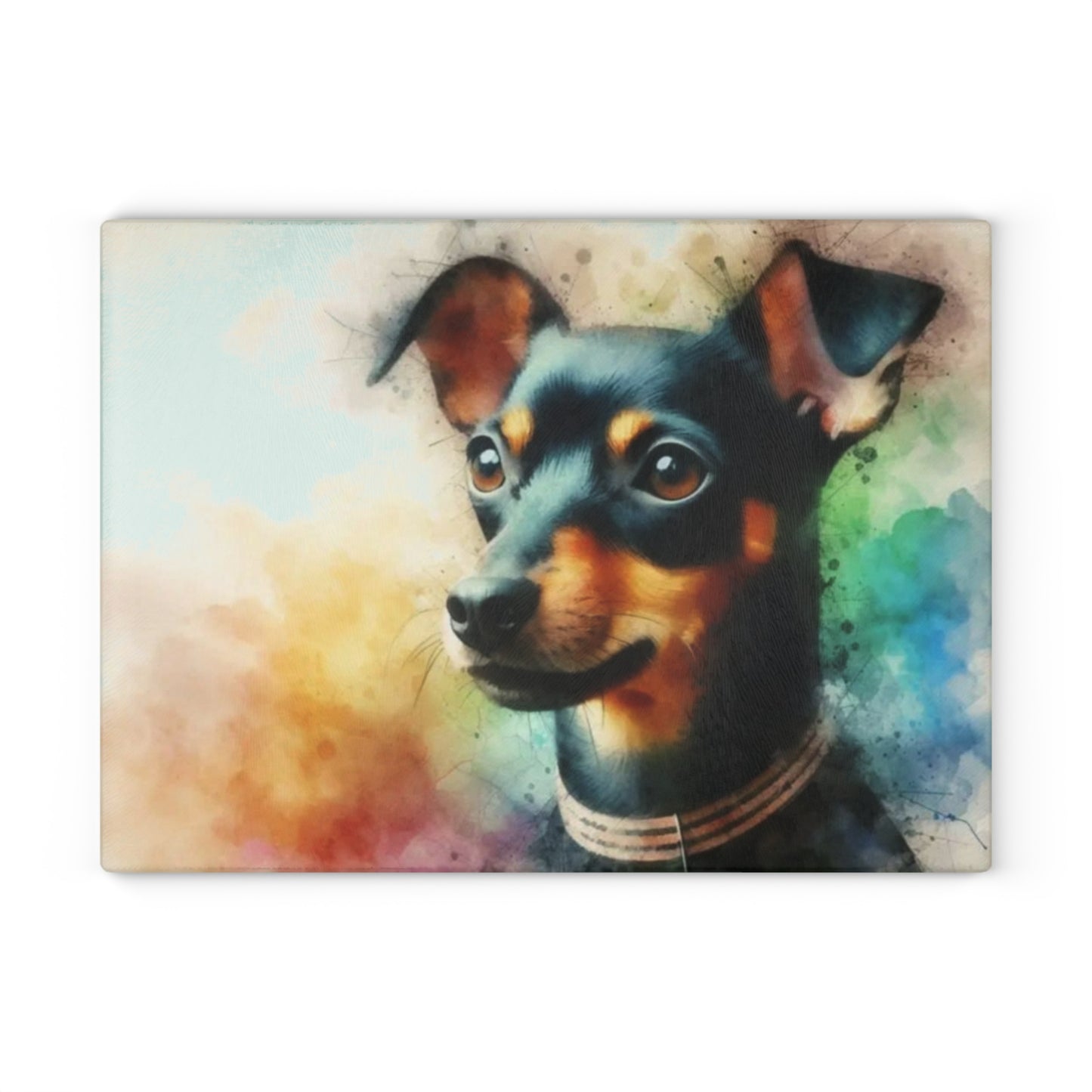 🐶🌈 “Rainbow Min Pin Portrait” Tempered Glass Board – Color Splash for Dog-Loving Kitchens