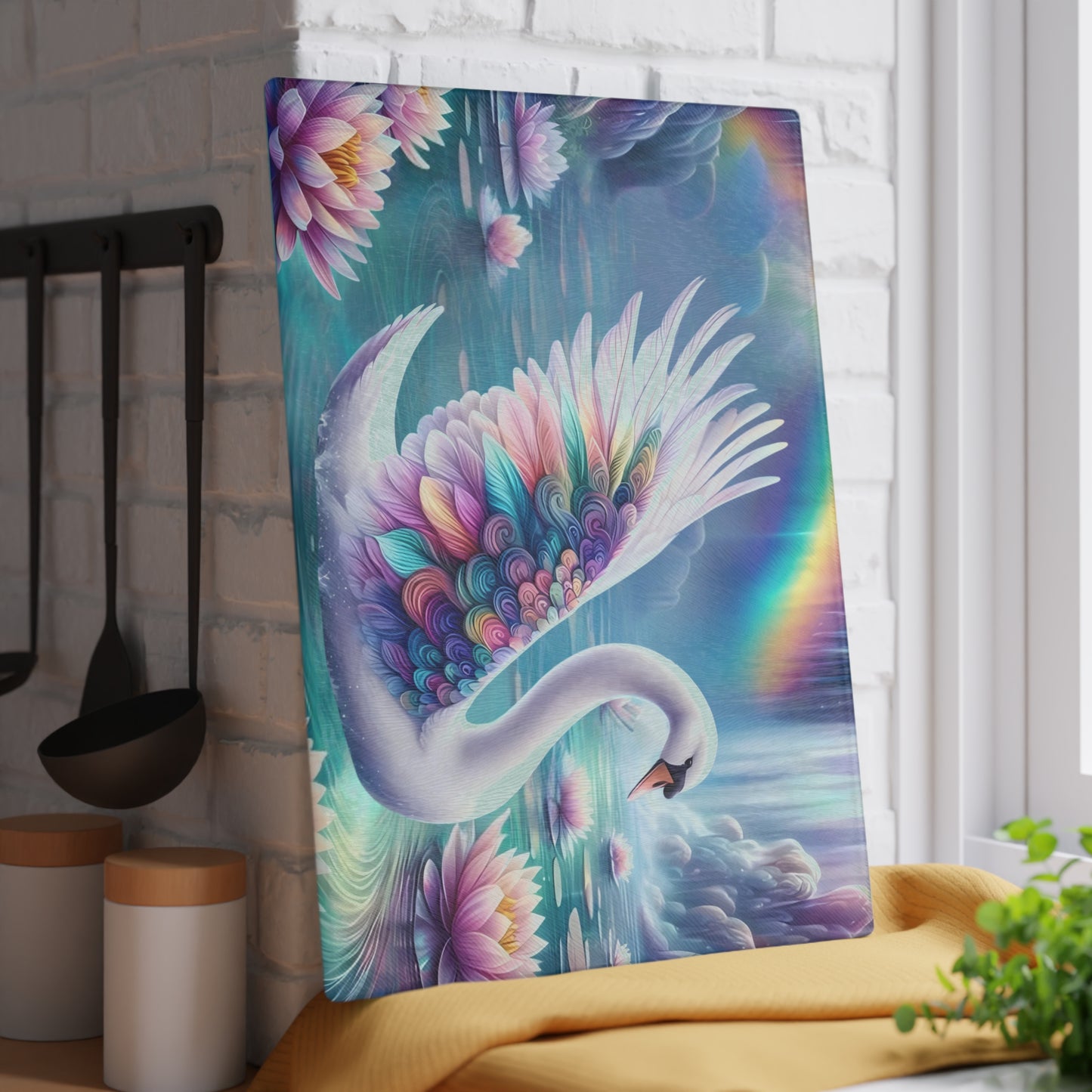 Swan Glass Cutting Board – Elegant Kitchen Decor | Tempered Glass Serving Board with Graceful Bird Design