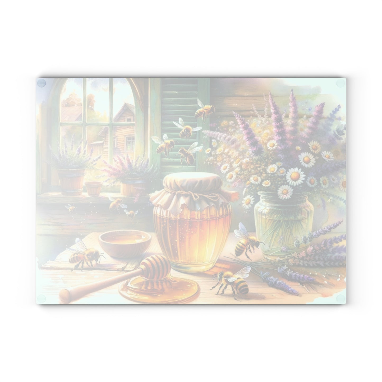 🍯🌼 “Honey & Wildflowers” Glass Cutting Board – Cozy Cottage Charm for Your Kitchen
