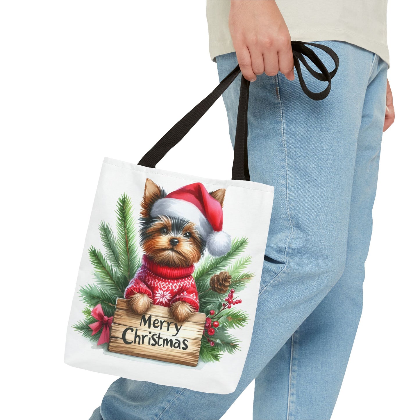 📦🐶 Yorkie Christmas Tote Bag – Tiny Terrier Holiday Charm in Every Carry 🎄