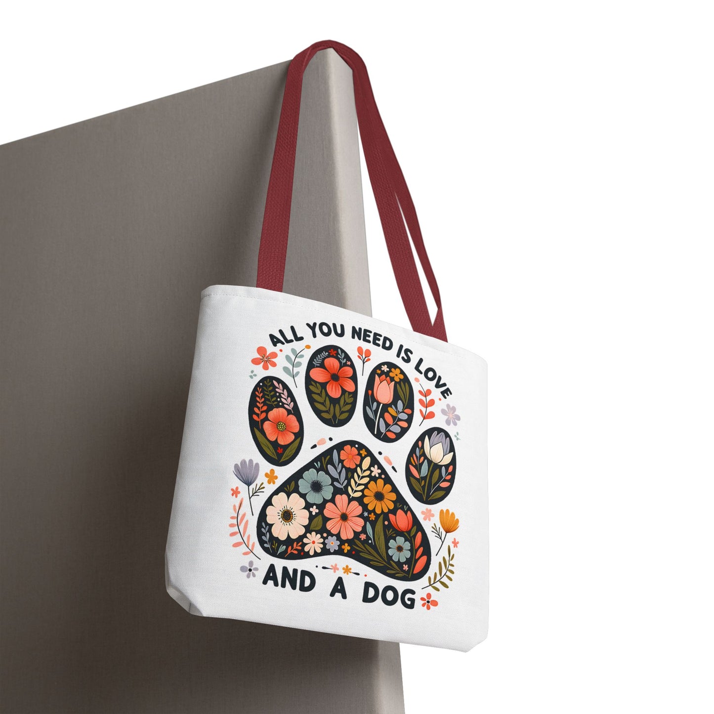 🐾 All You Need is Love and a Dog Tote Bag – Floral Paw Print Perfection 🌸