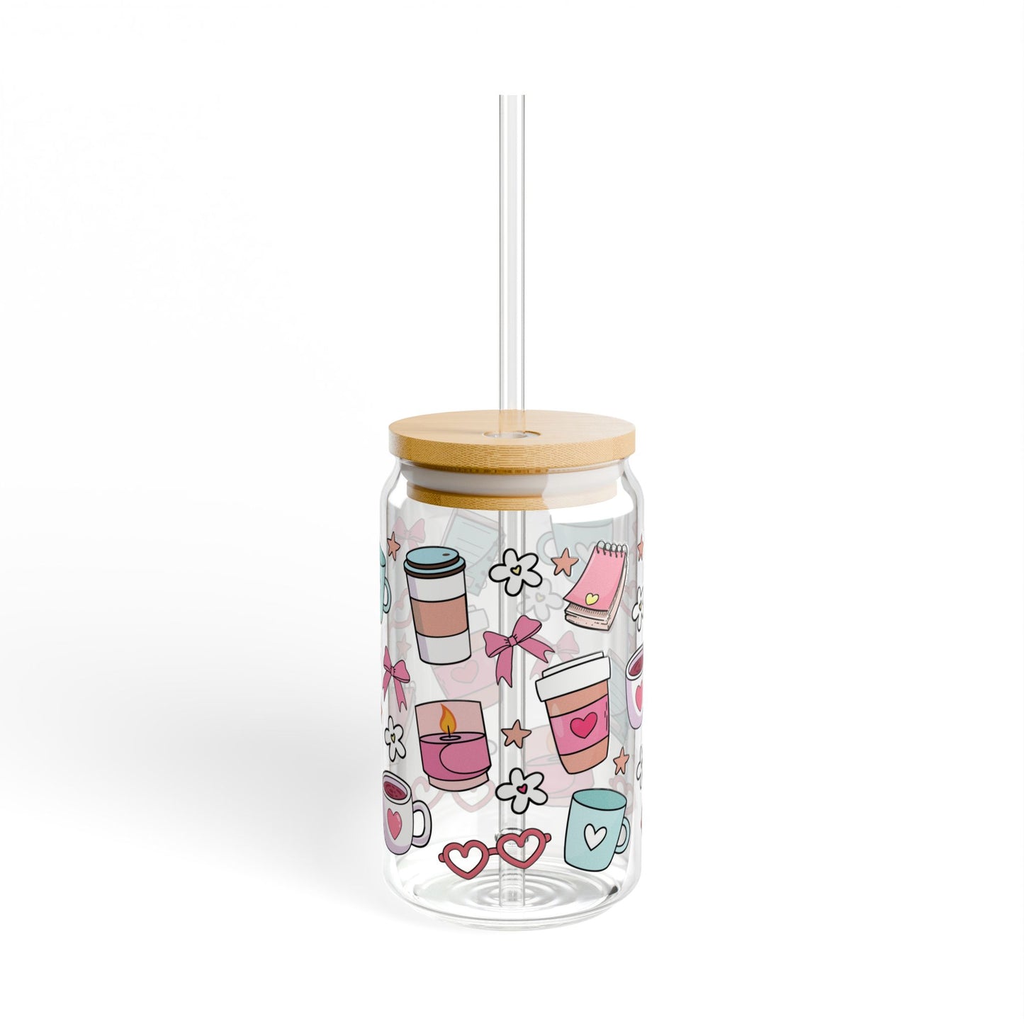 ☕💖 Cozy Café Vibes Sipper Glass – 16oz of Pastel Bliss with Every Sip 🌟