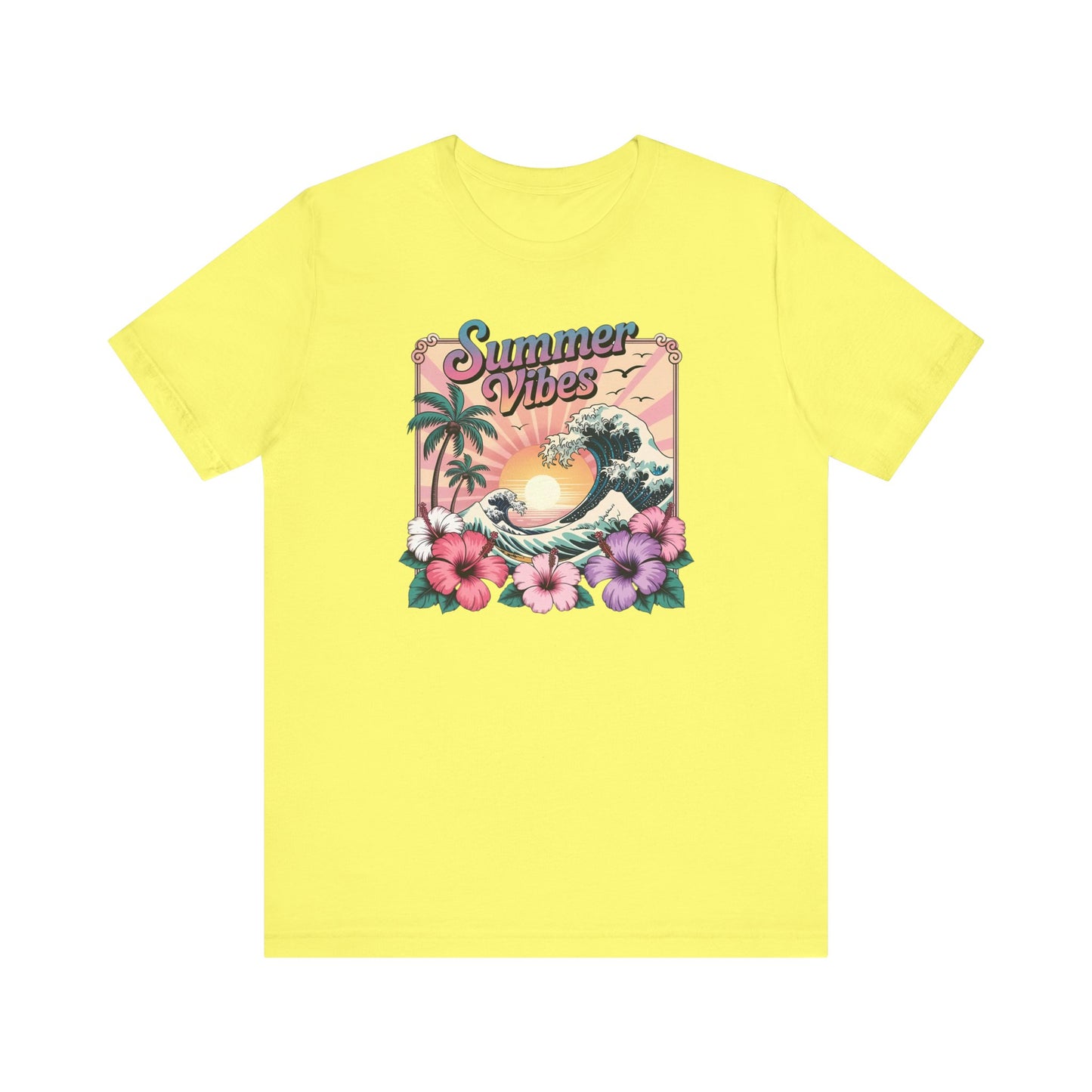 ☀️ Camiseta Summer Vibes – Ola playera vibrante, hibisco y palmeras | Camiseta gráfica para mujer