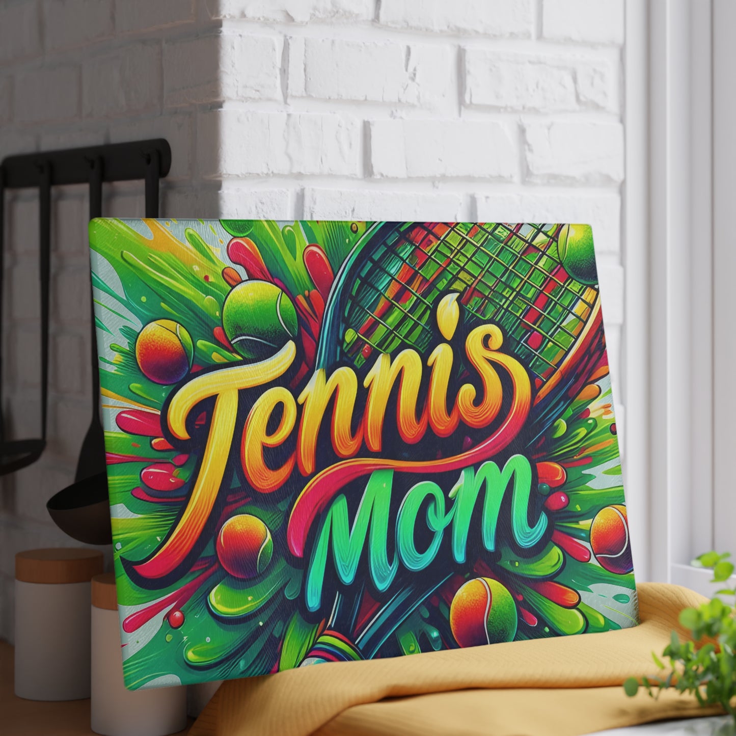 🎾 Tennis Mom Cutting Board – Colorful Splash for Your Kitchen 🎨