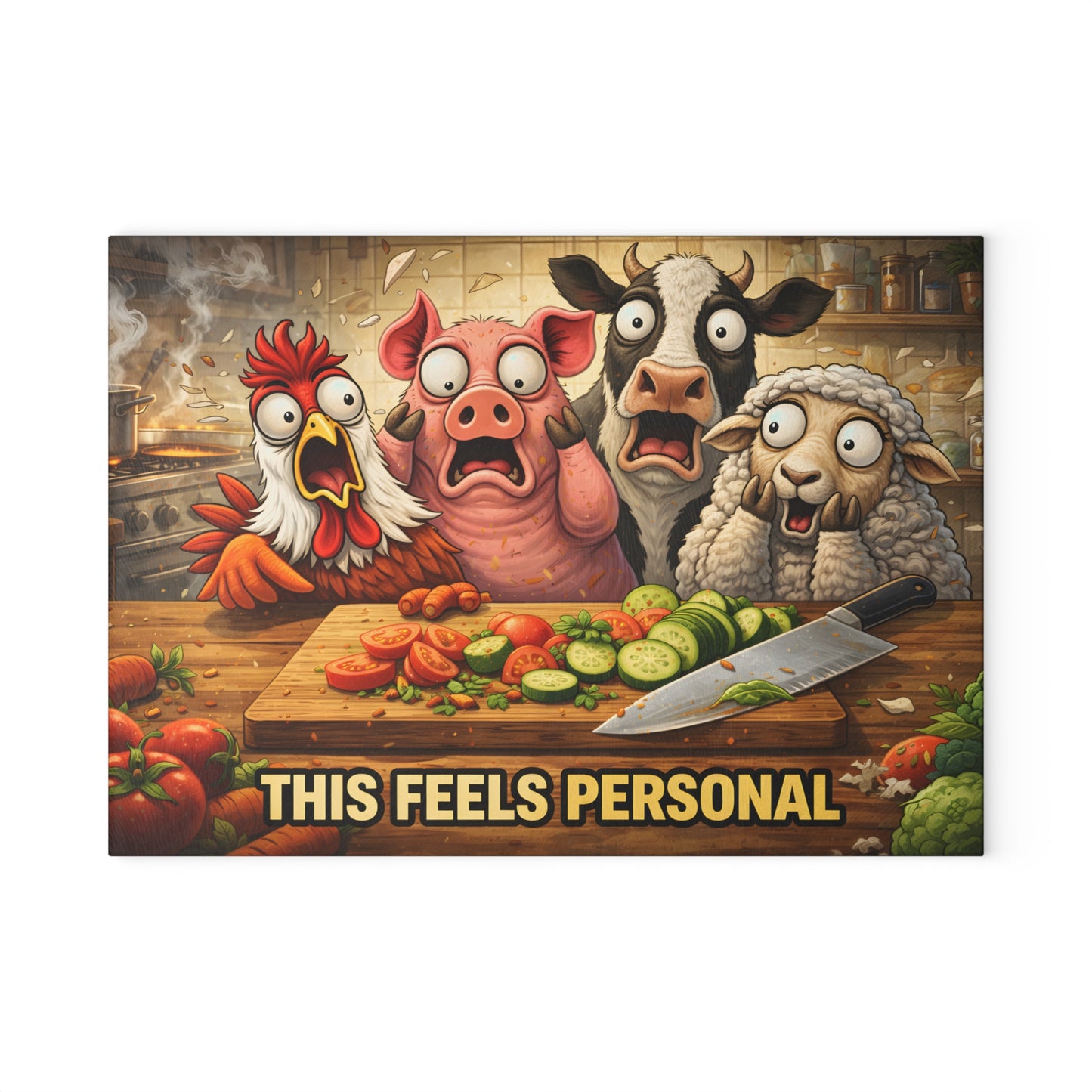 This Feels Personal Glass Cutting Board – Funny Farm Animal Kitchen Art