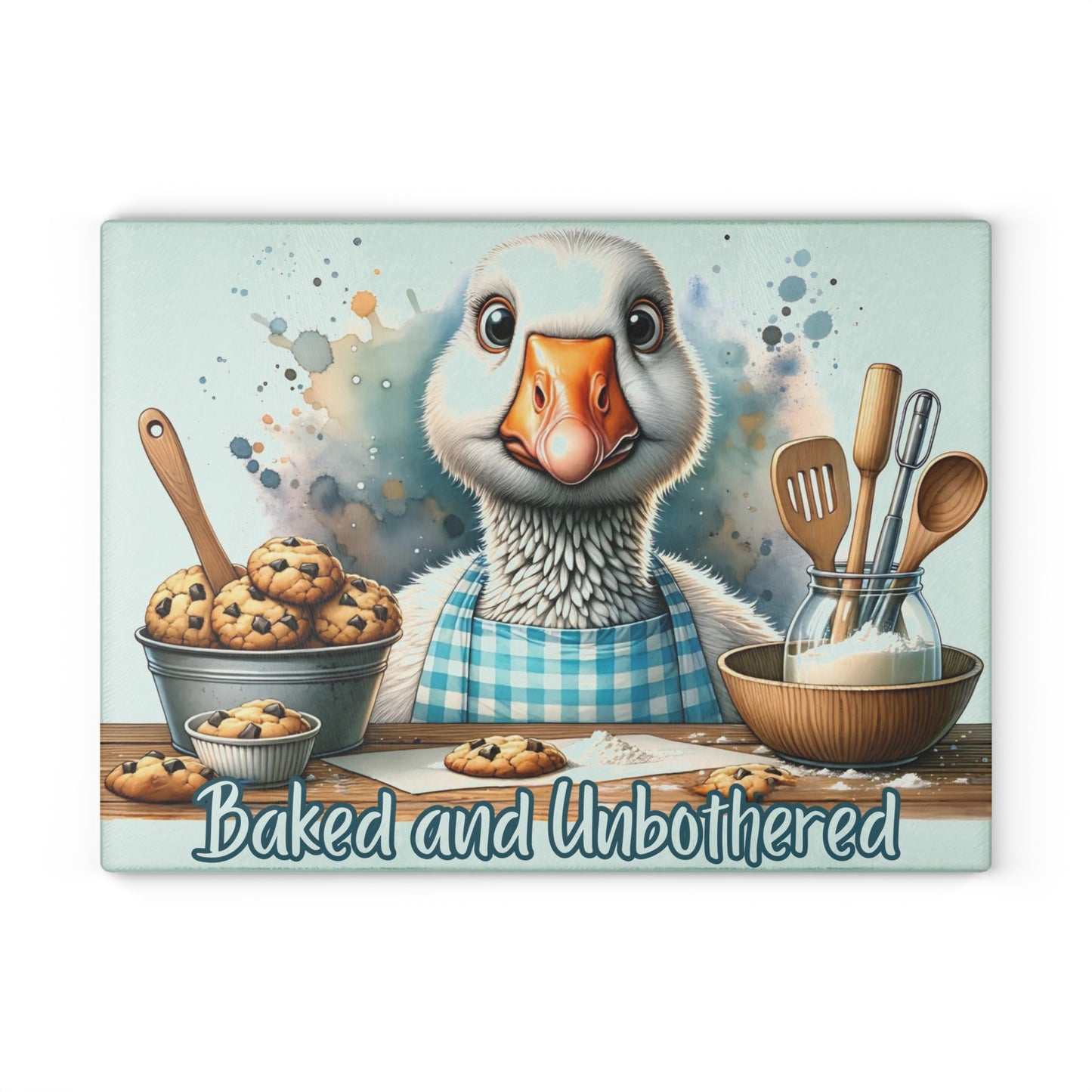 🪿🍪 “Baked and Unbothered” Glass Cutting Board – Sweet Whimsy for Your Kitchen