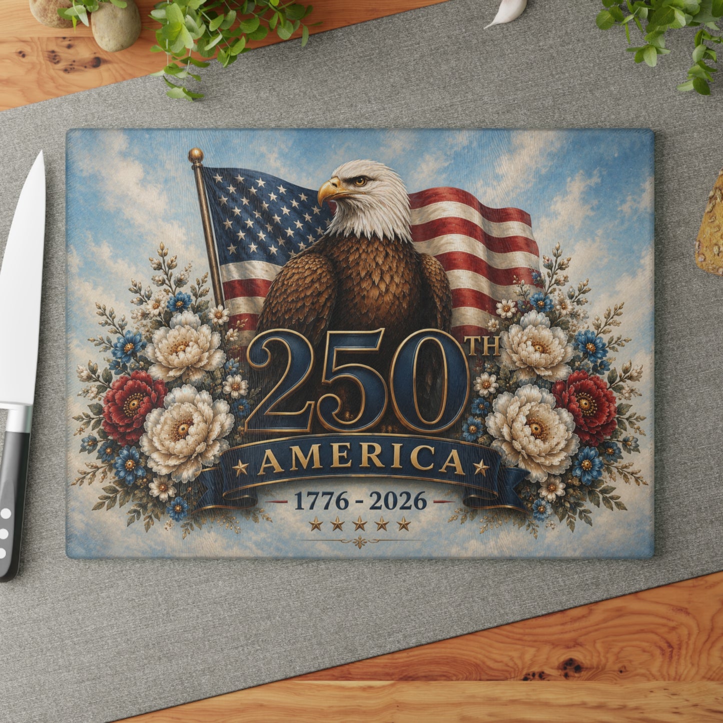 250th America Eagle Tempered Glass Cutting Board