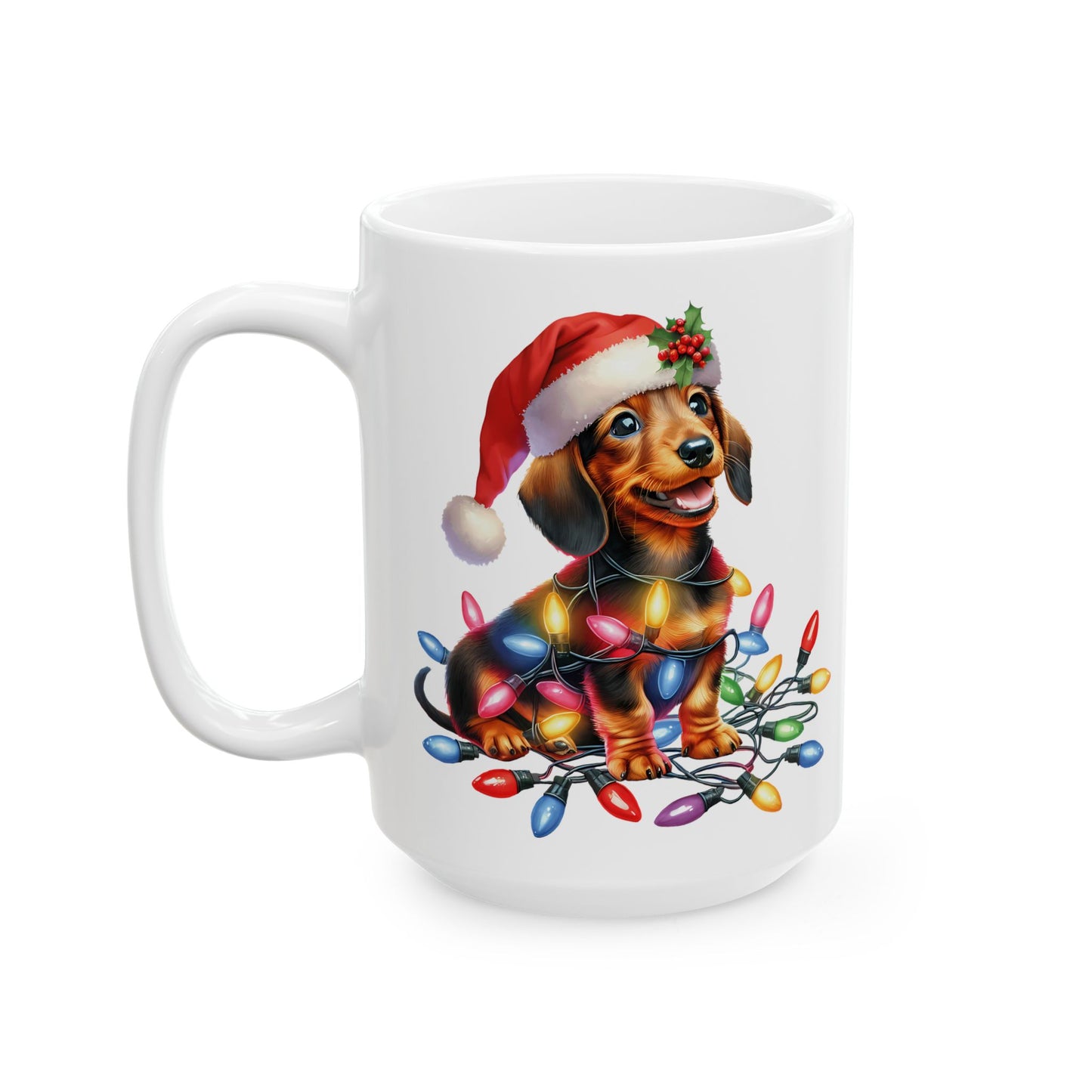 🎄 Dachshund Christmas Lights Mug – Festive Wiener Dog Cheer in Every Sip 🎁