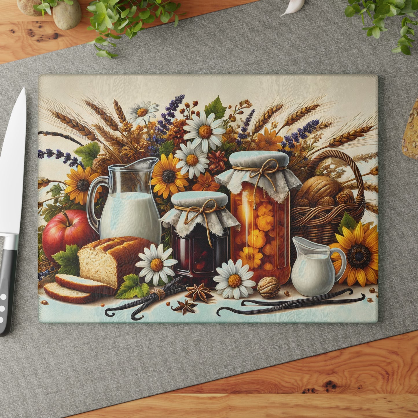 🍞🌻 Country Harvest Cutting Board – Rustic Autumn Charm for Your Kitchen