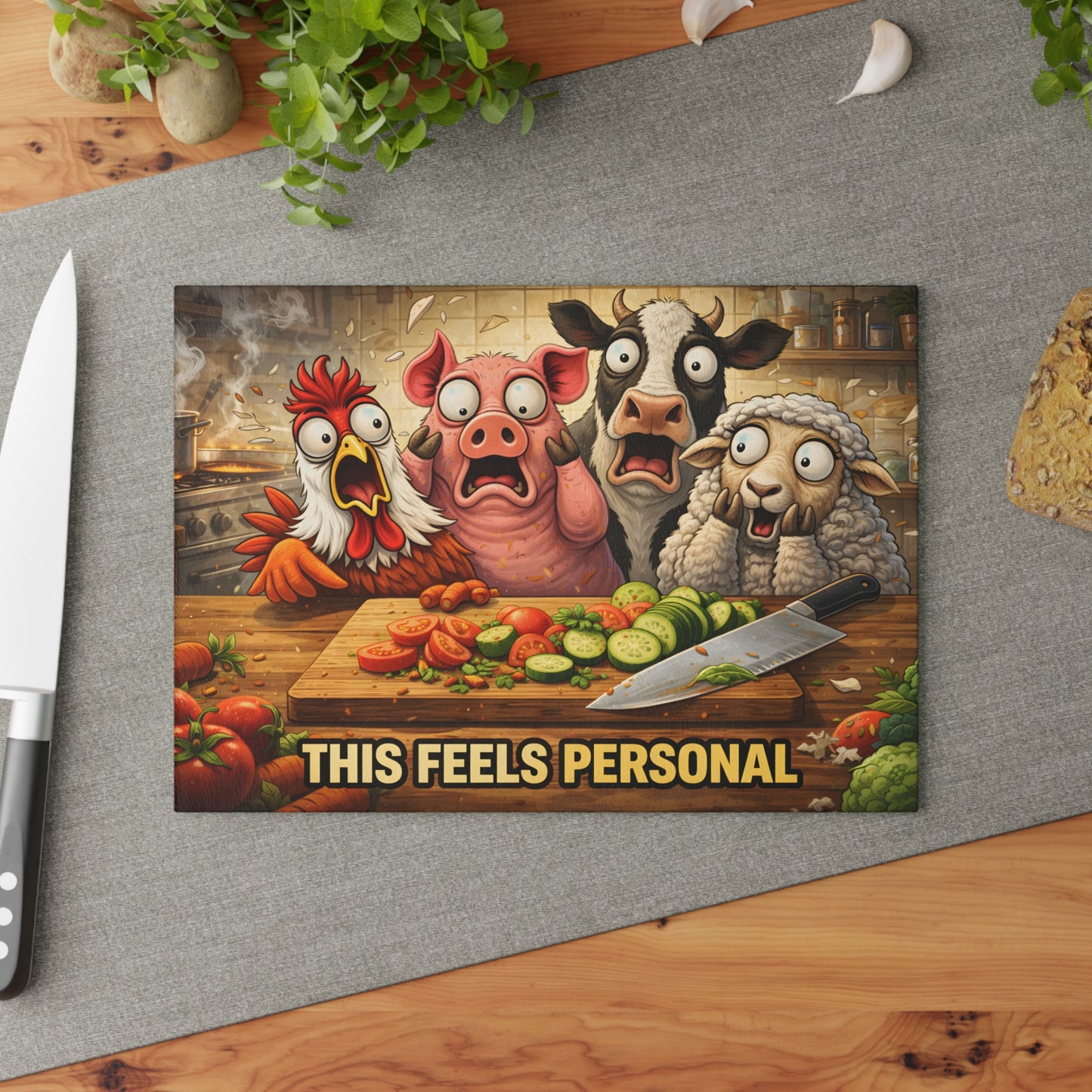 This Feels Personal Glass Cutting Board – Funny Farm Animal Kitchen Art