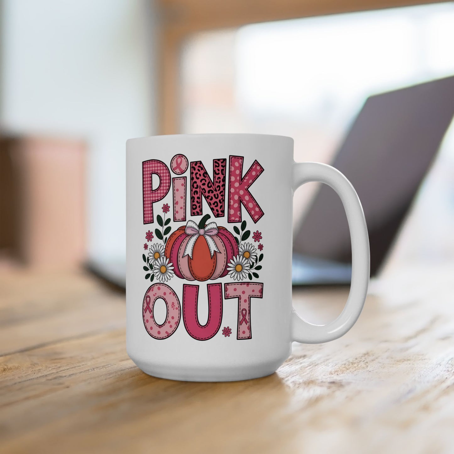 🎀🎃 Pink Out Mug – Fall Pumpkin Breast Cancer Awareness Coffee Cup 💗