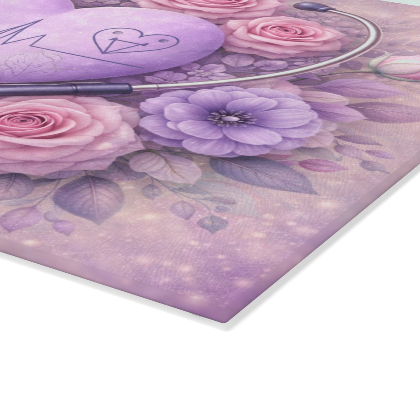 Nurse Heartbeat Floral Glass Cutting Board – Medical Appreciation Kitchen Art