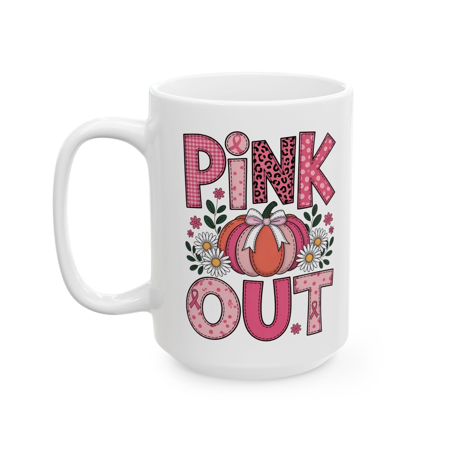 🎀🎃 Pink Out Mug – Fall Pumpkin Breast Cancer Awareness Coffee Cup 💗