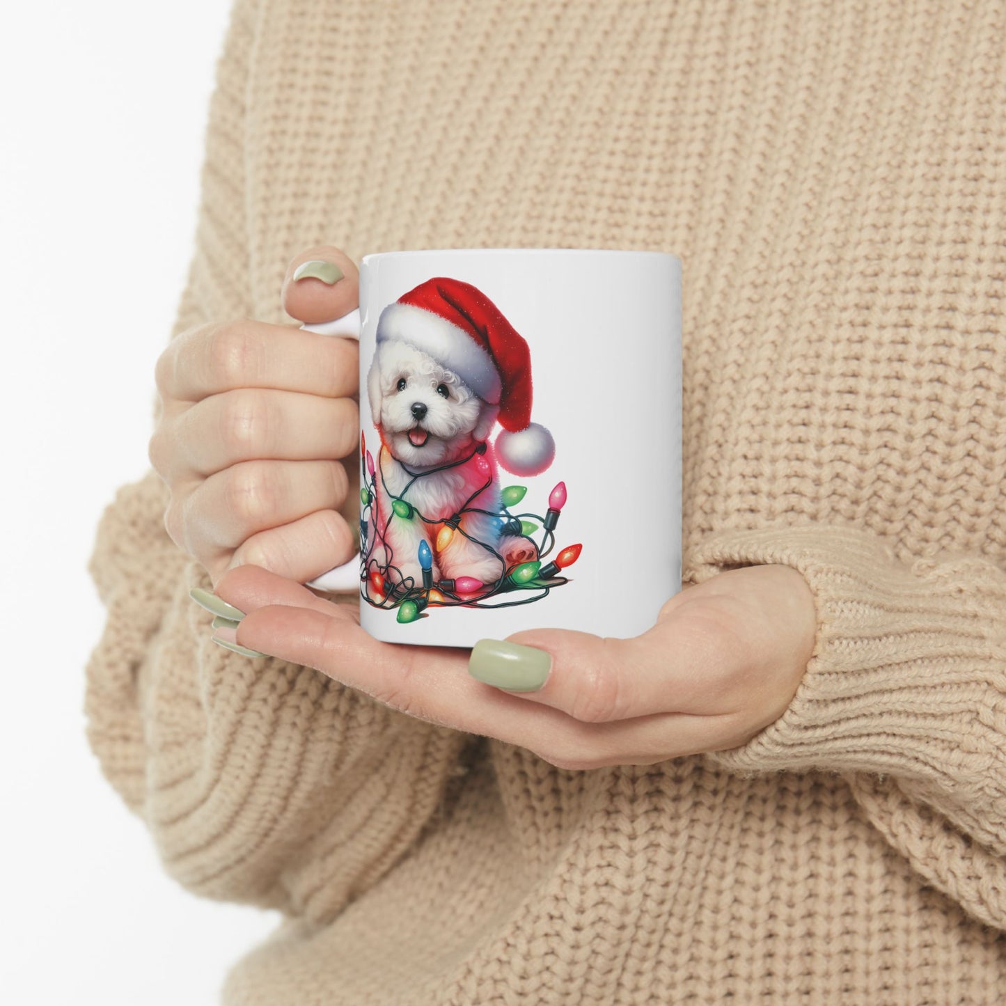 🎄 Bichon Frise Christmas Lights Mug – Holiday Cheer with a Fluffy Twist ☕