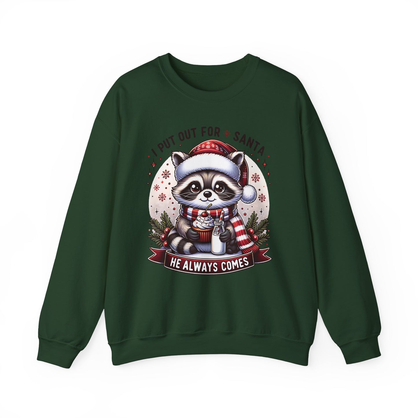 🎄🦝 “Naughty Raccoon Cocoa” Christmas Crewneck – Cute, Cozy & A Little Cheeky