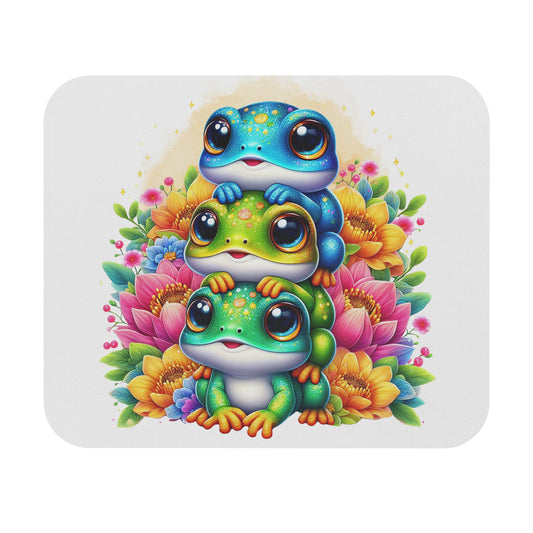 🖱️🐸 Stacked Frogs Mouse Pad – Colorful Kawaii Floral Desk Art