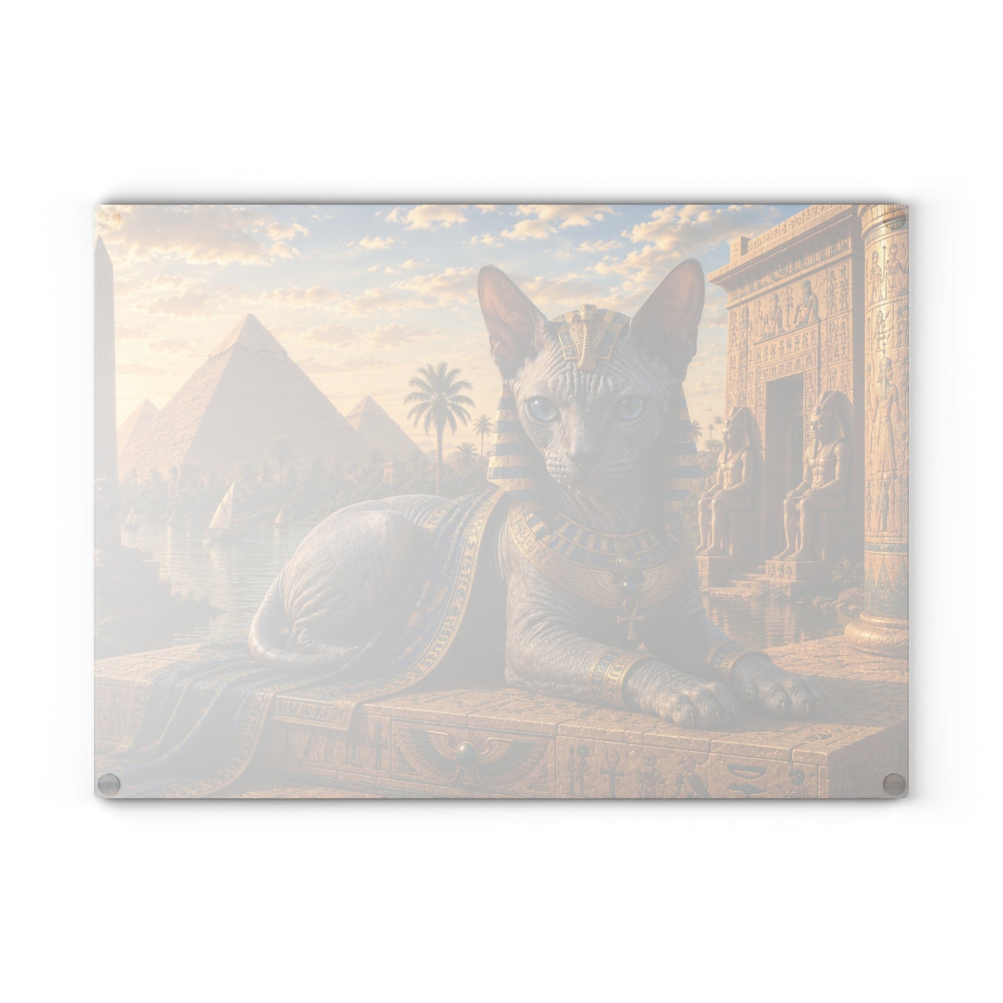 Ancient Egyptian Male Sphynx Cat Glass Cutting Board – Regal Egyptian Cat Kitchen Decor
