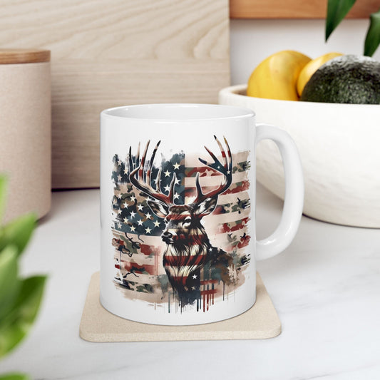 Taza de café con diseño de ciervo con bandera de camuflaje de EE. UU. (325 ml y 430 ml)