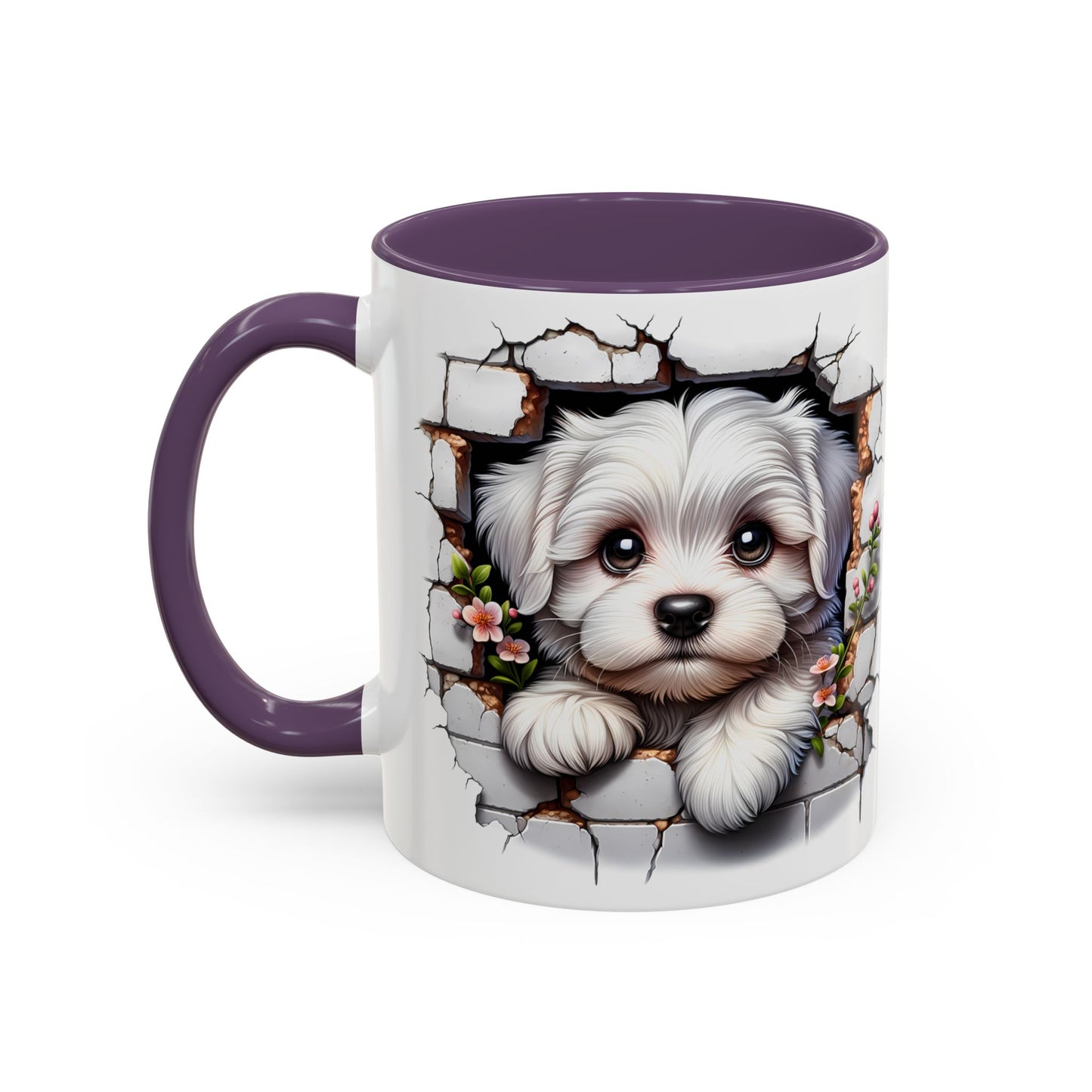 🎀🐶 Maltese Puppy Accent Mug – Cute Peek-Through Dog Design for Animal Lovers ☕💖