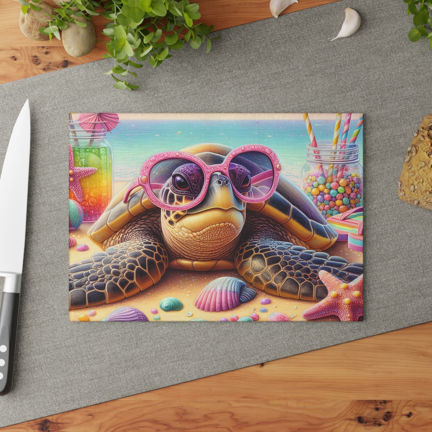 🐢 Fun Beach Turtle Cutting Board – Coastal Vibes with a Pop of Pink 🌴