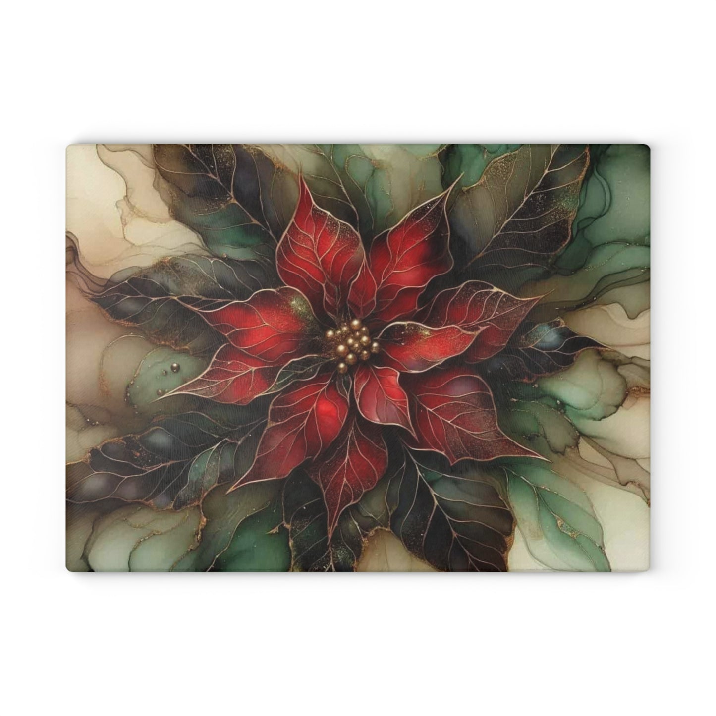 🎄 Elegant Poinsettia Bloom – Holiday Art Tempered Glass Cutting Board