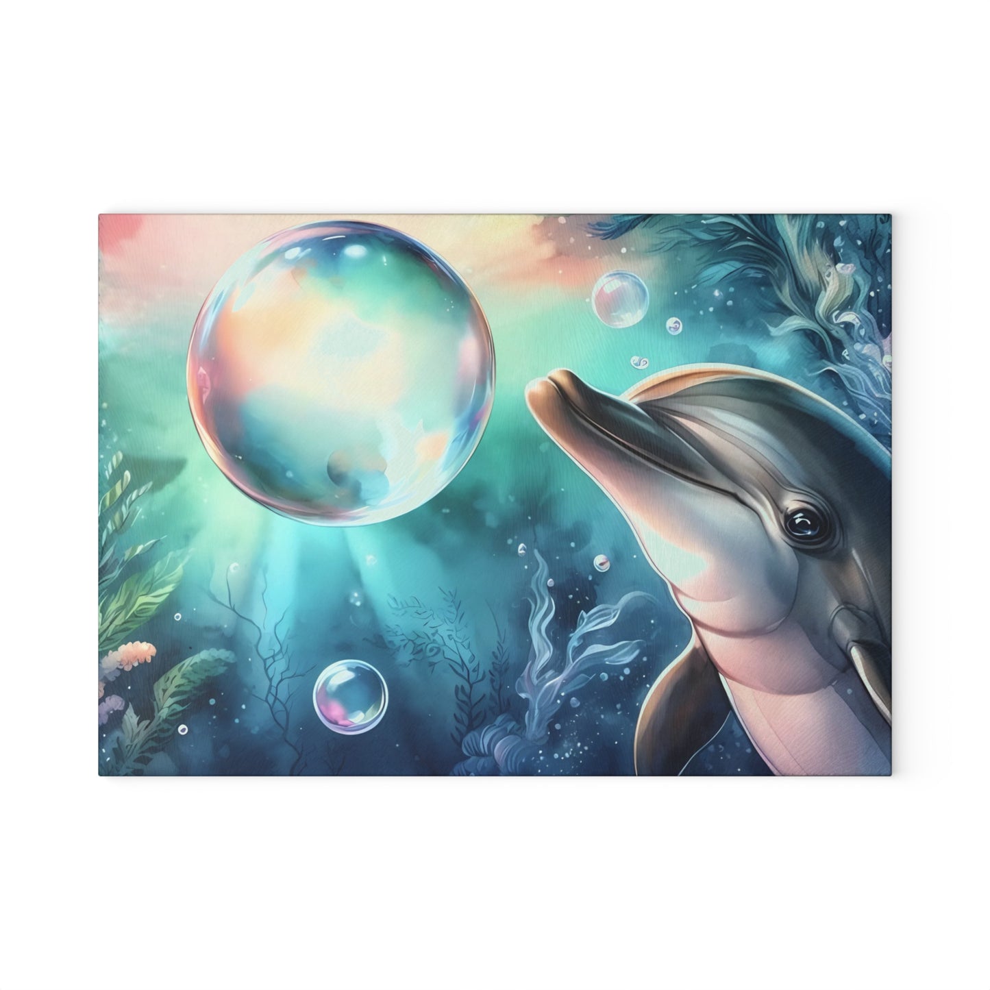 Tabla de cortar con diseño de delfín, vidrio templado con vibrantes escenas de delfines, regalo para chef, regalo para ella, regalo de boda o inauguración de la casa.