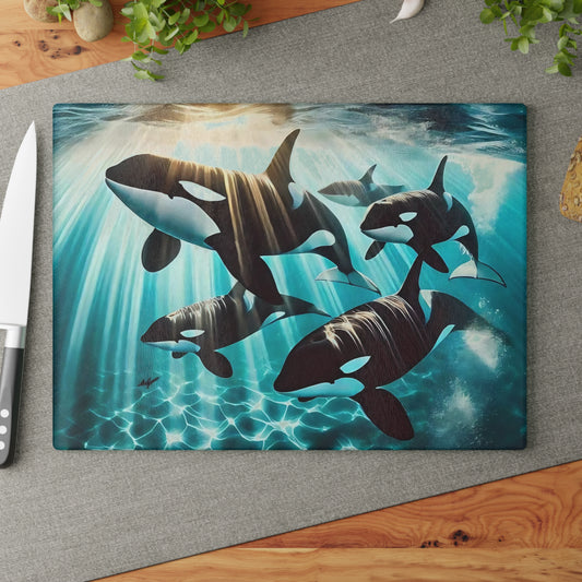 🐋✨ Orca Pod Cutting Board – Ocean Majesty for Your Kitchen 🌊
