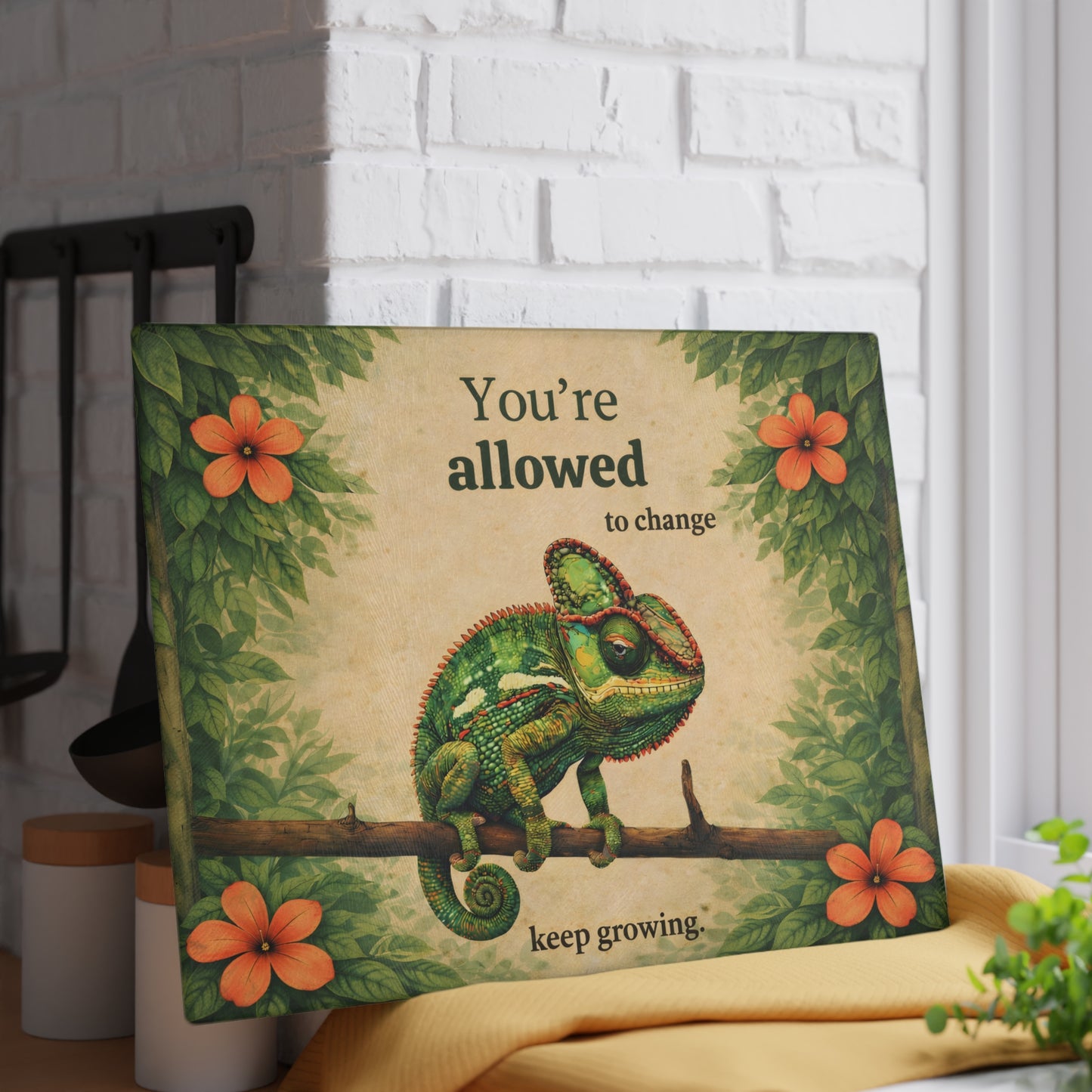 You’re Allowed to Change Glass Cutting Board – Inspirational Chameleon Garden Art Kitchen Decor