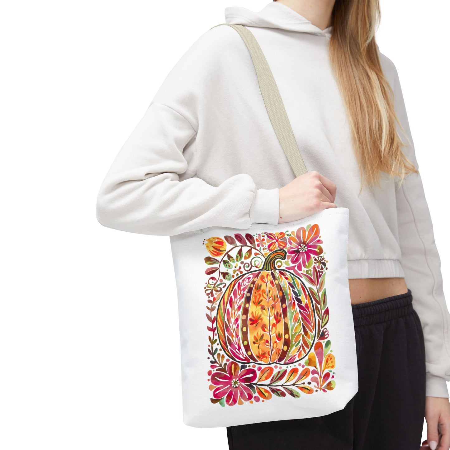 🎨 Watercolor Autumn Pumpkin Floral Tote Bag – Artistic Fall Charm 🍂