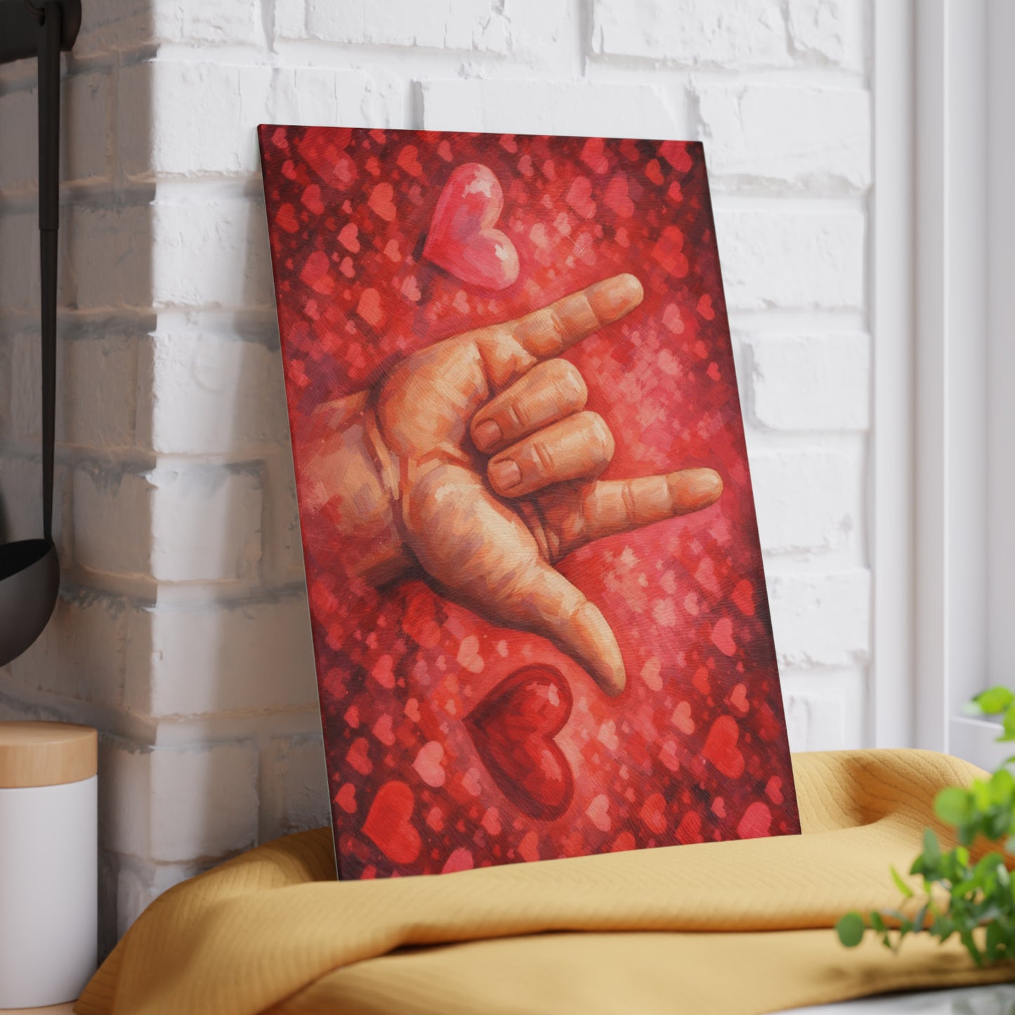 Sign Language “I Love You” Glass Cutting Board – Heartfelt ASL Art Kitchen Display