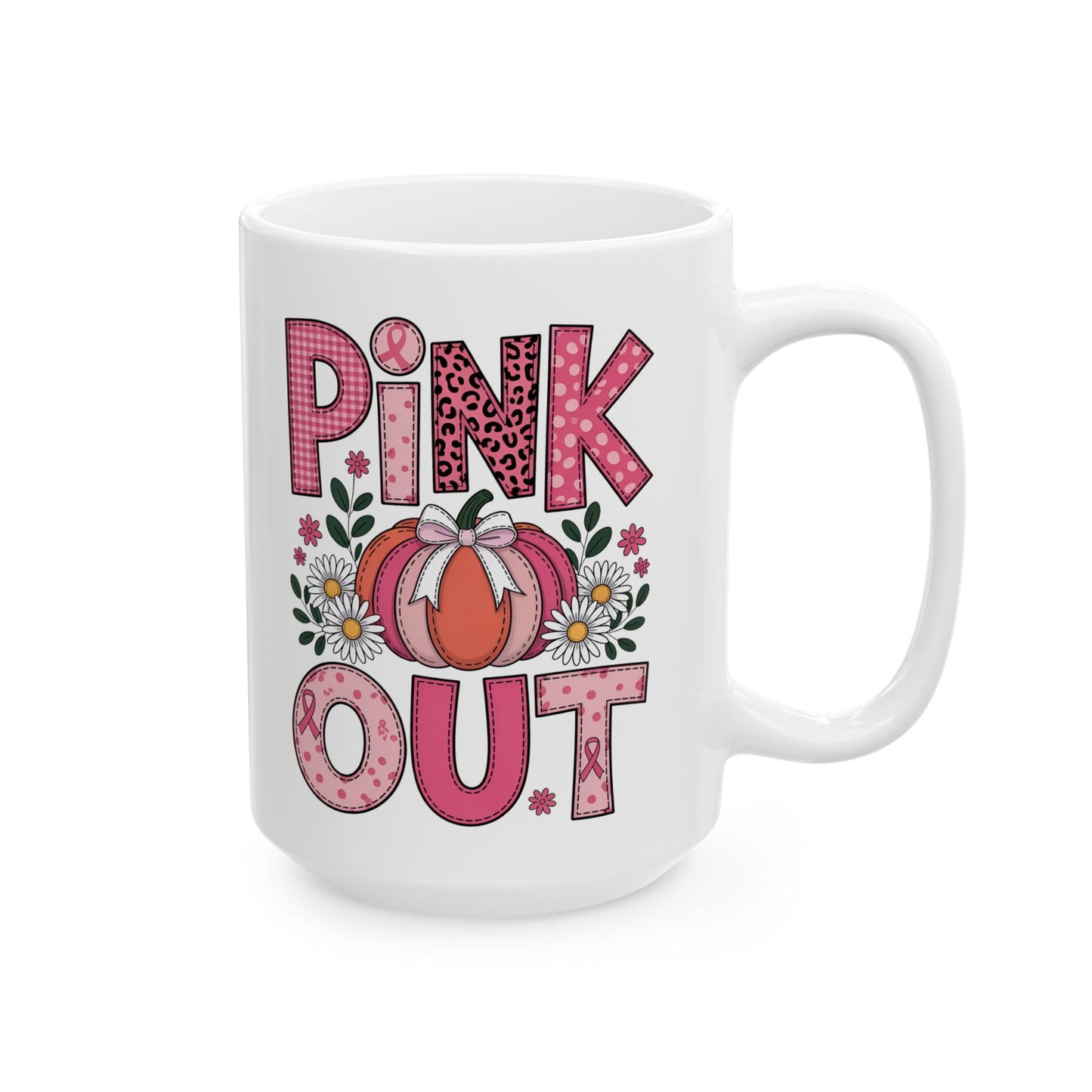 🎀🎃 Pink Out Mug – Fall Pumpkin Breast Cancer Awareness Coffee Cup 💗