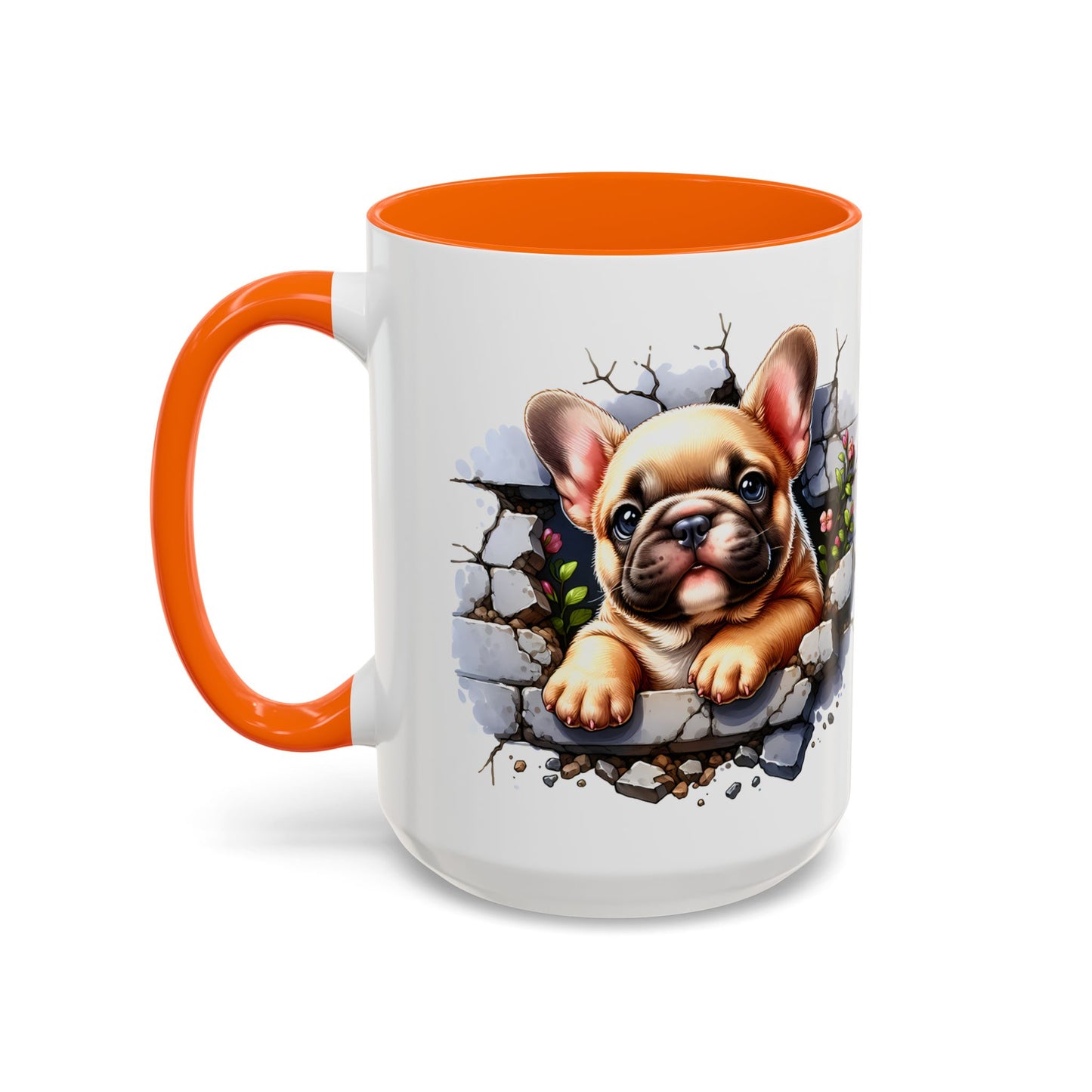 🐾☕ Tan French Bulldog Puppy Accent Mug – Sweet Peek-Through Pup Design ✨