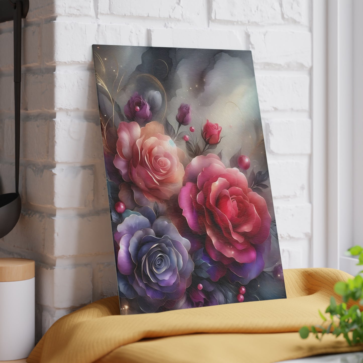 Tabla de cortar de vidrio templado con rosas elegantes: decoración floral para la cocina, regalo único, tabla de cortar de vidrio, tabla para charcutería, tabla de cortar personalizada, flores