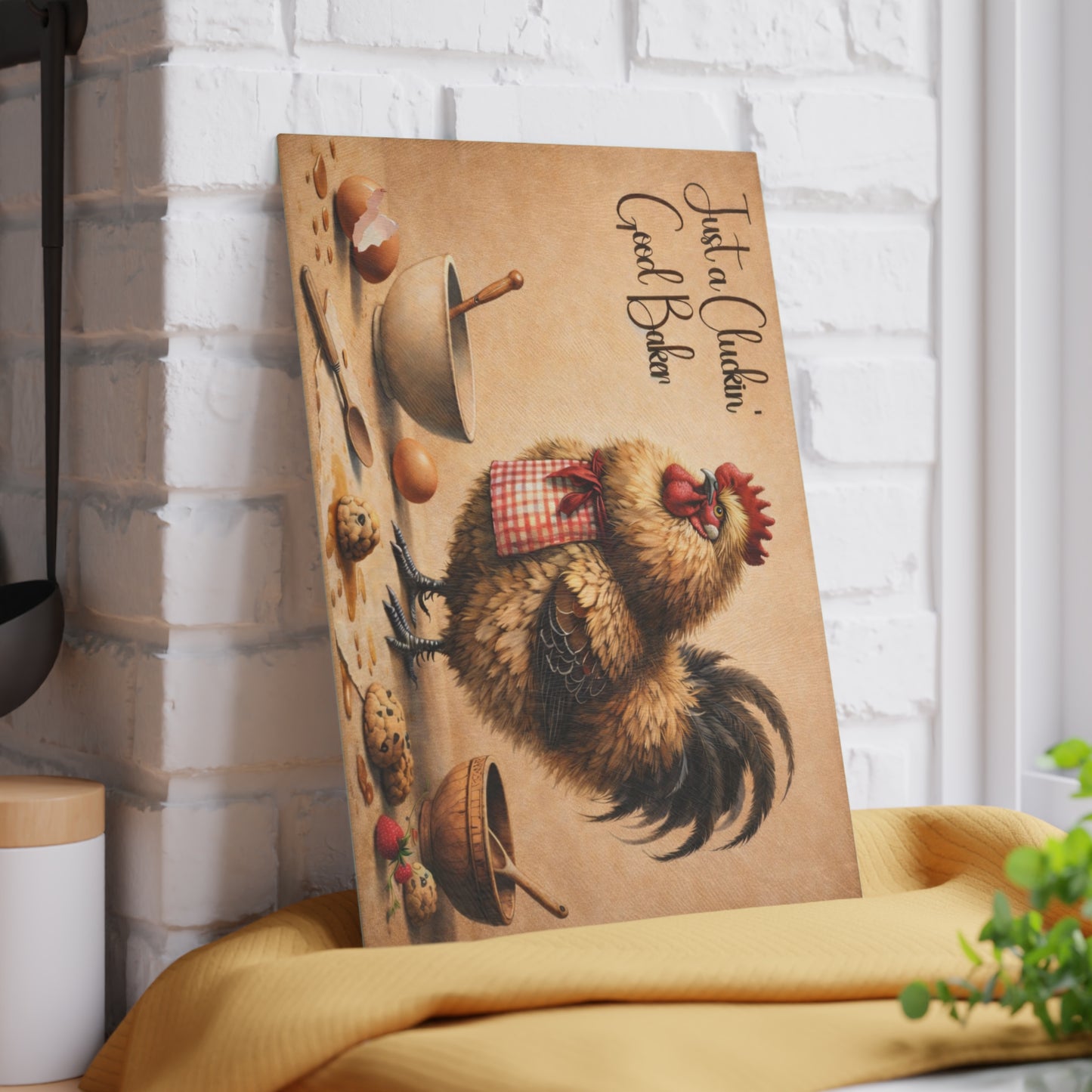 Just a Cluckin’ Good Baker Glass Cutting Board – Funny Farmhouse Kitchen Decor