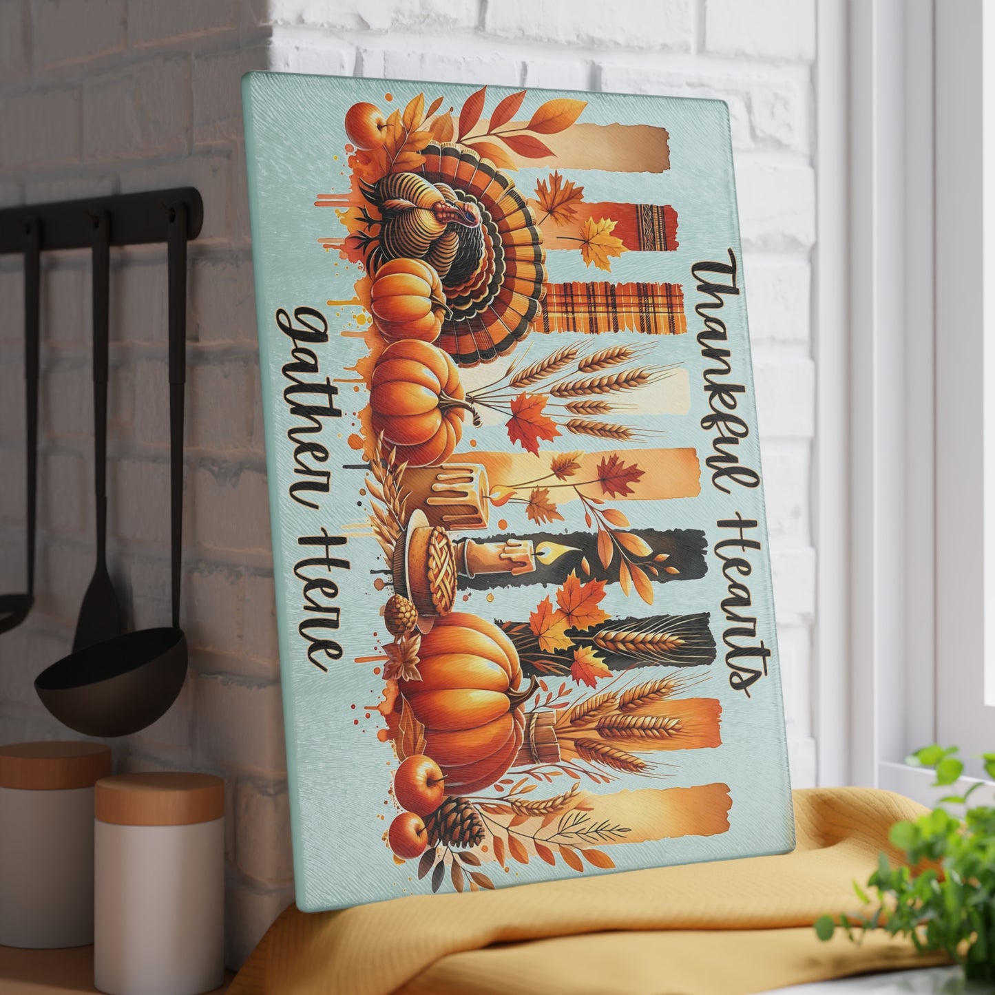 🦃🍂 Thankful Hearts Gather Here Cutting Board – Warm Autumn Charm for Your Kitchen 🕯️🥧