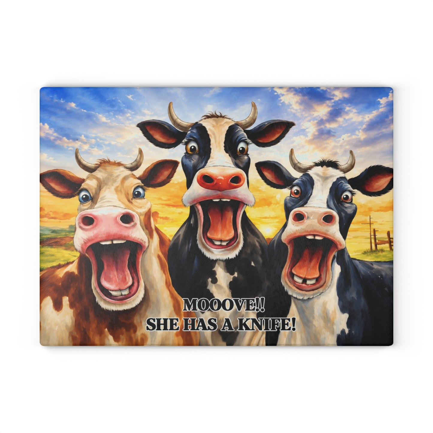 Mooove!! She Has a Knife Glass Cutting Board – Funny Farm Kitchen Decor