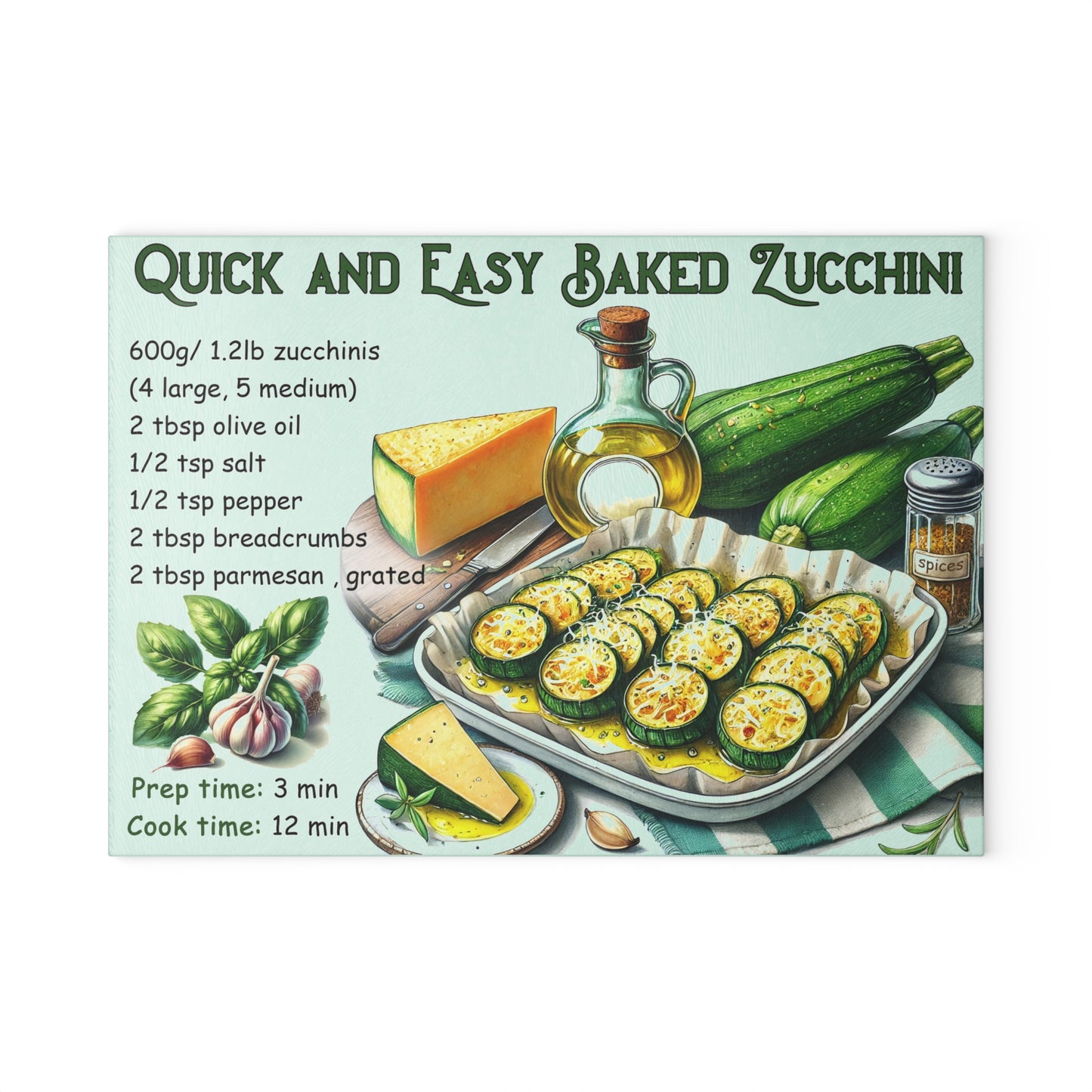 🥒 Quick and Easy Baked Zucchini – Healthy Kitchen Recipe Cutting Board