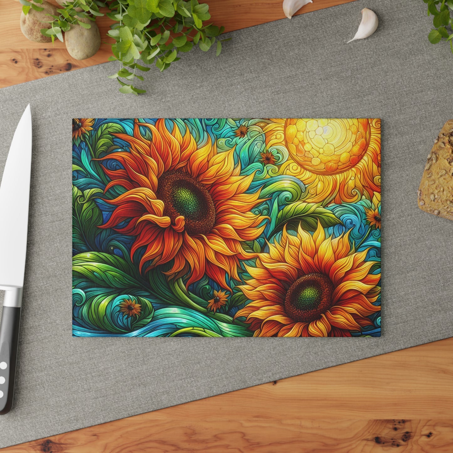 🌻✨ Sunflower Swirl Cutting Board – Vibrant Sunshine for Your Kitchen 🌞