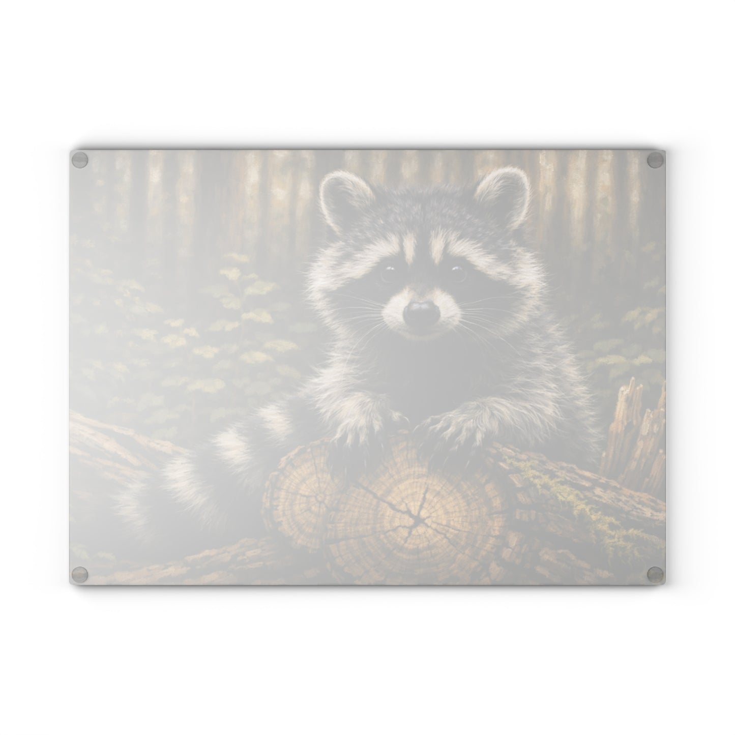 Raccoon Woodland Glass Cutting Board – Forest Wildlife Artwork