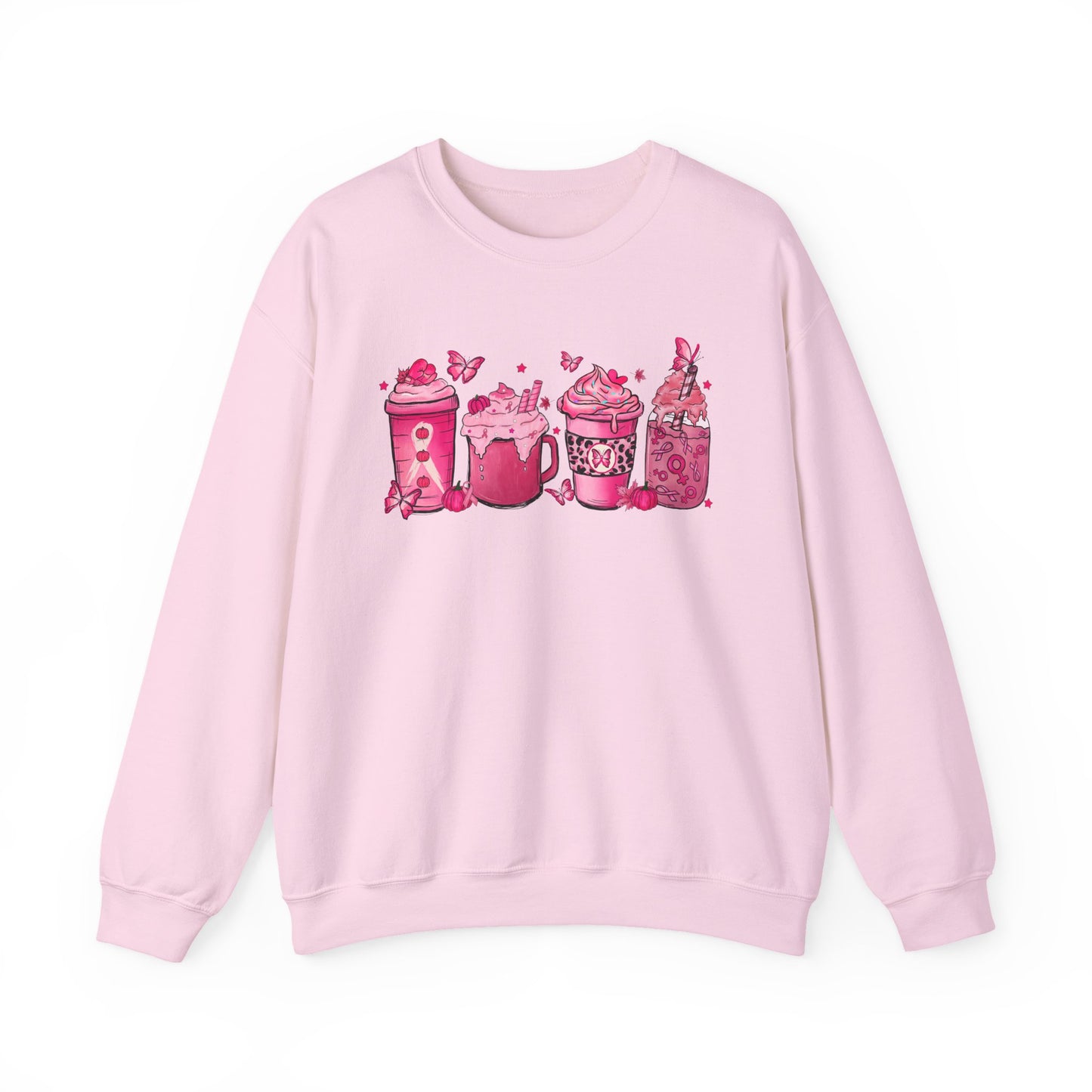 ☕🎀 Pink Awareness Drinks Sweatshirt – Breast Cancer Support Coffee Lovers