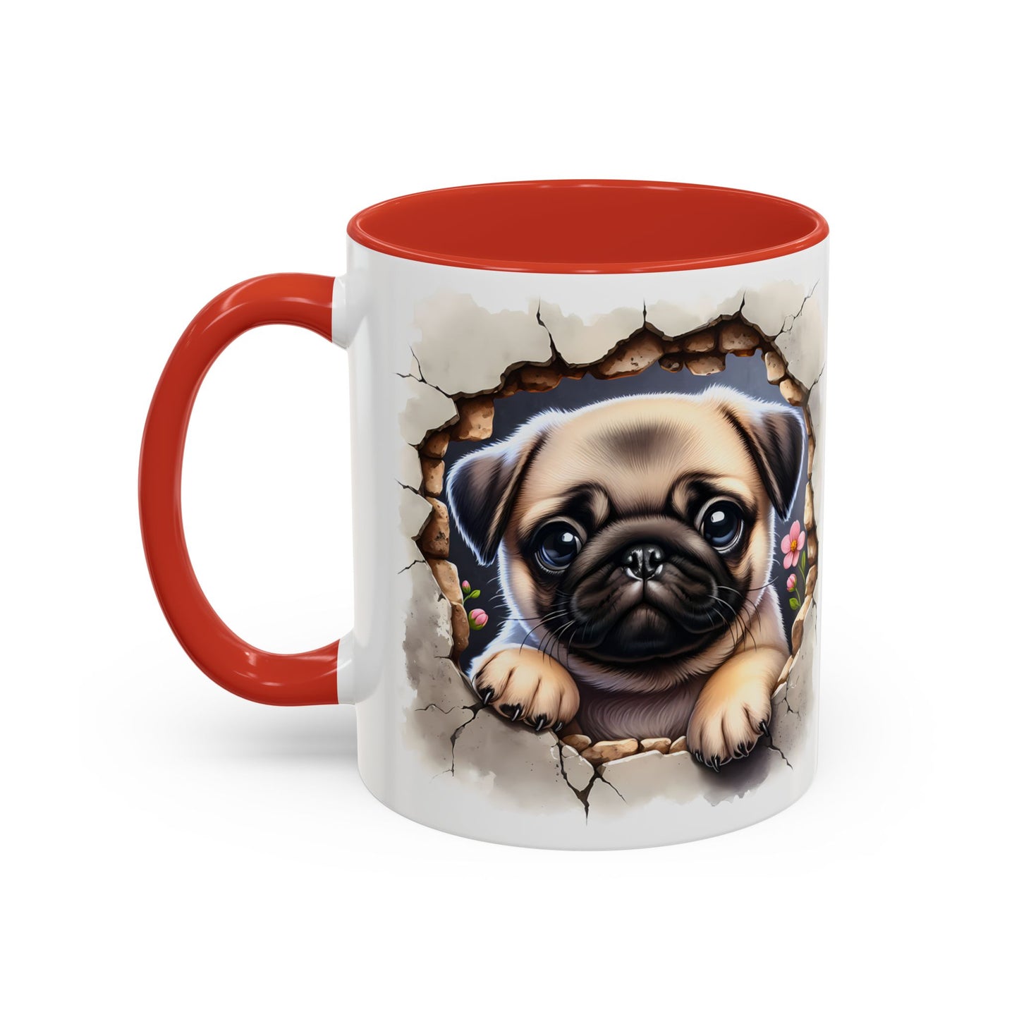 🐾💛 Pug Puppy Accent Mug – Cute Wrinkly Pug Coffee Cup ☕✨