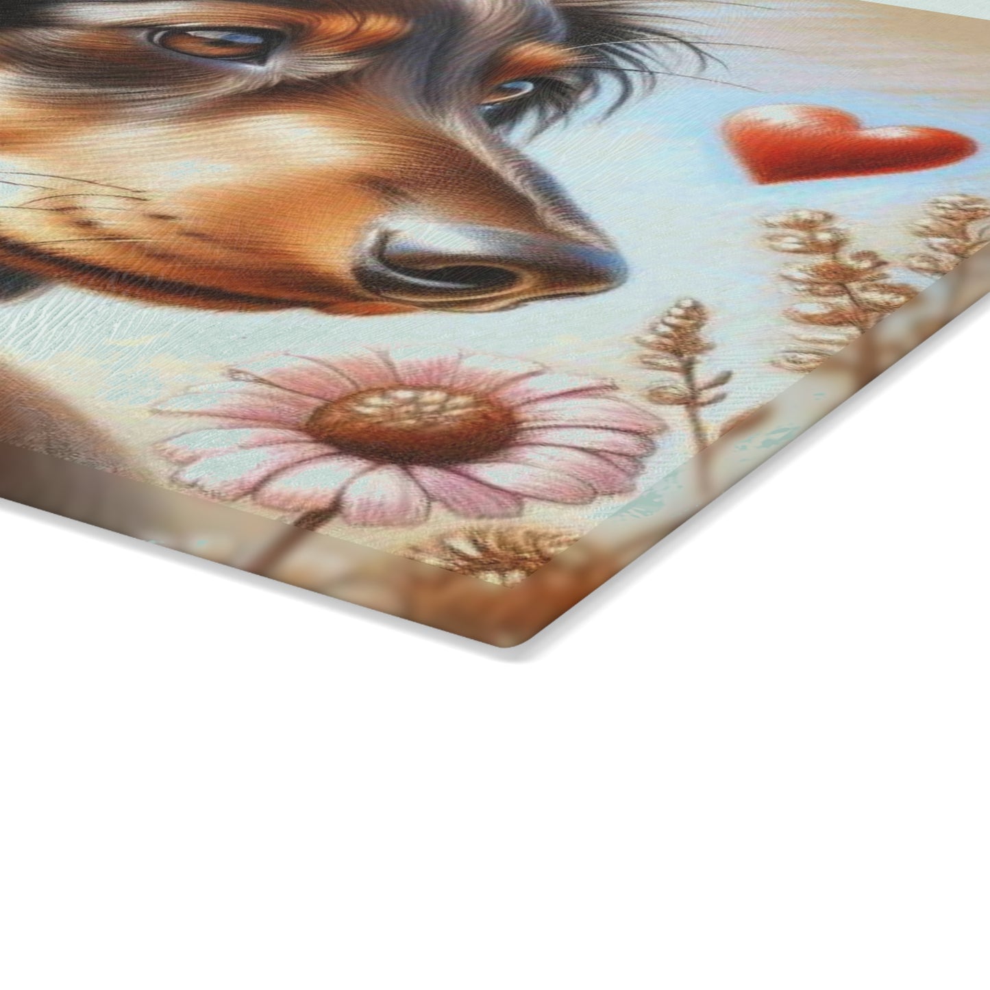 🐾 Dachshund Love Cutting Board – Whimsical Heart & Floral Charm for Your Kitchen