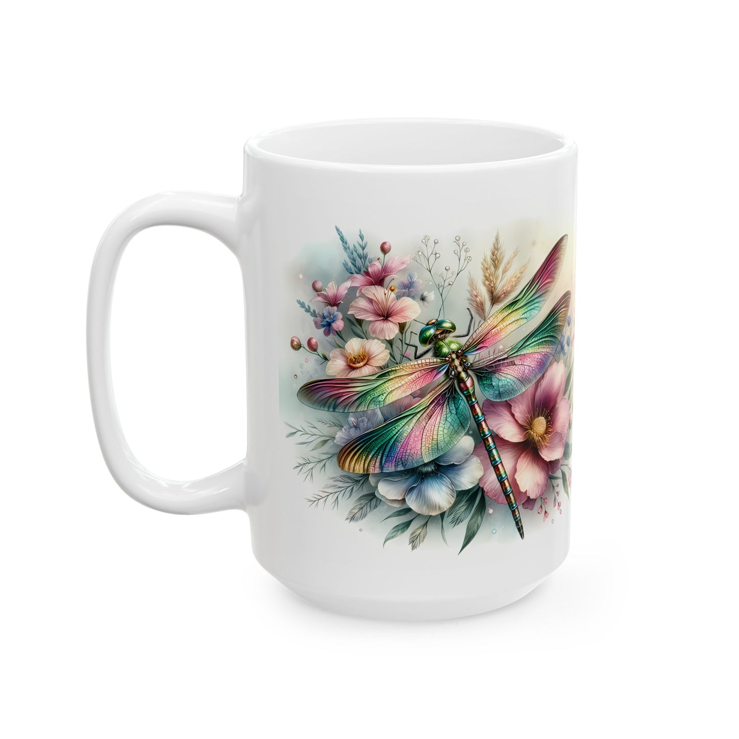 🌈 Magia del Jardín Arcoíris – Envoltorio para Taza de Café con Libélula Vibrante ☕