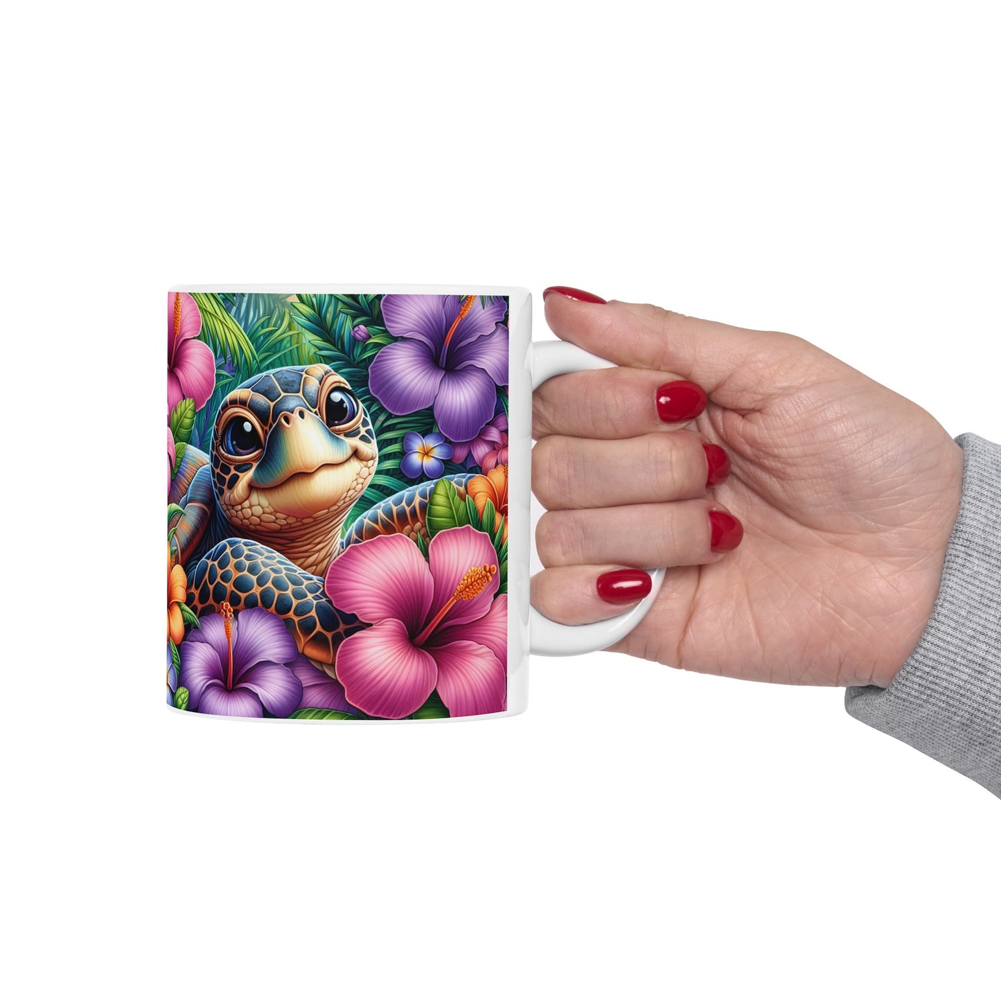🌺🐢 Personalized Sea Turtle Hibiscus Mug – Tropical Island Coffee Cup 🌴☕