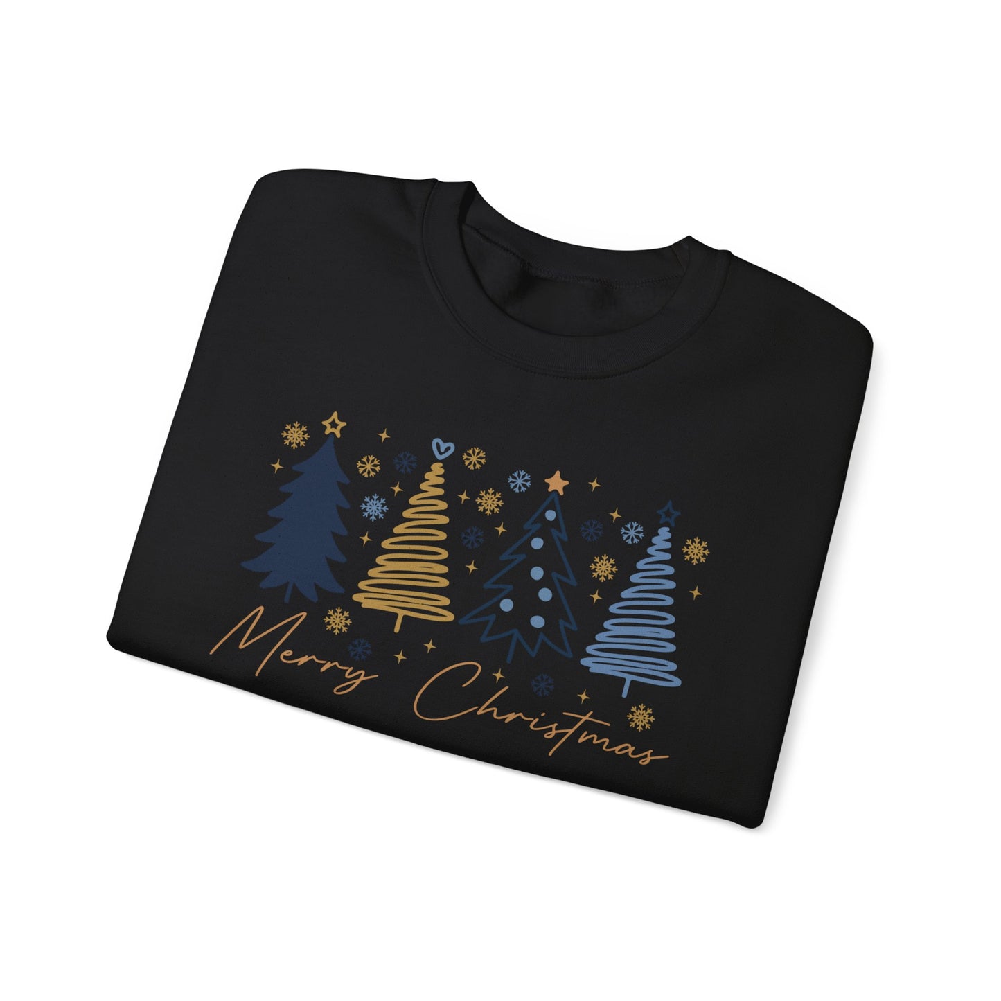 🎄✨ Merry Christmas Sweatshirt – Modern Navy & Gold Holiday Trees ❄️⭐